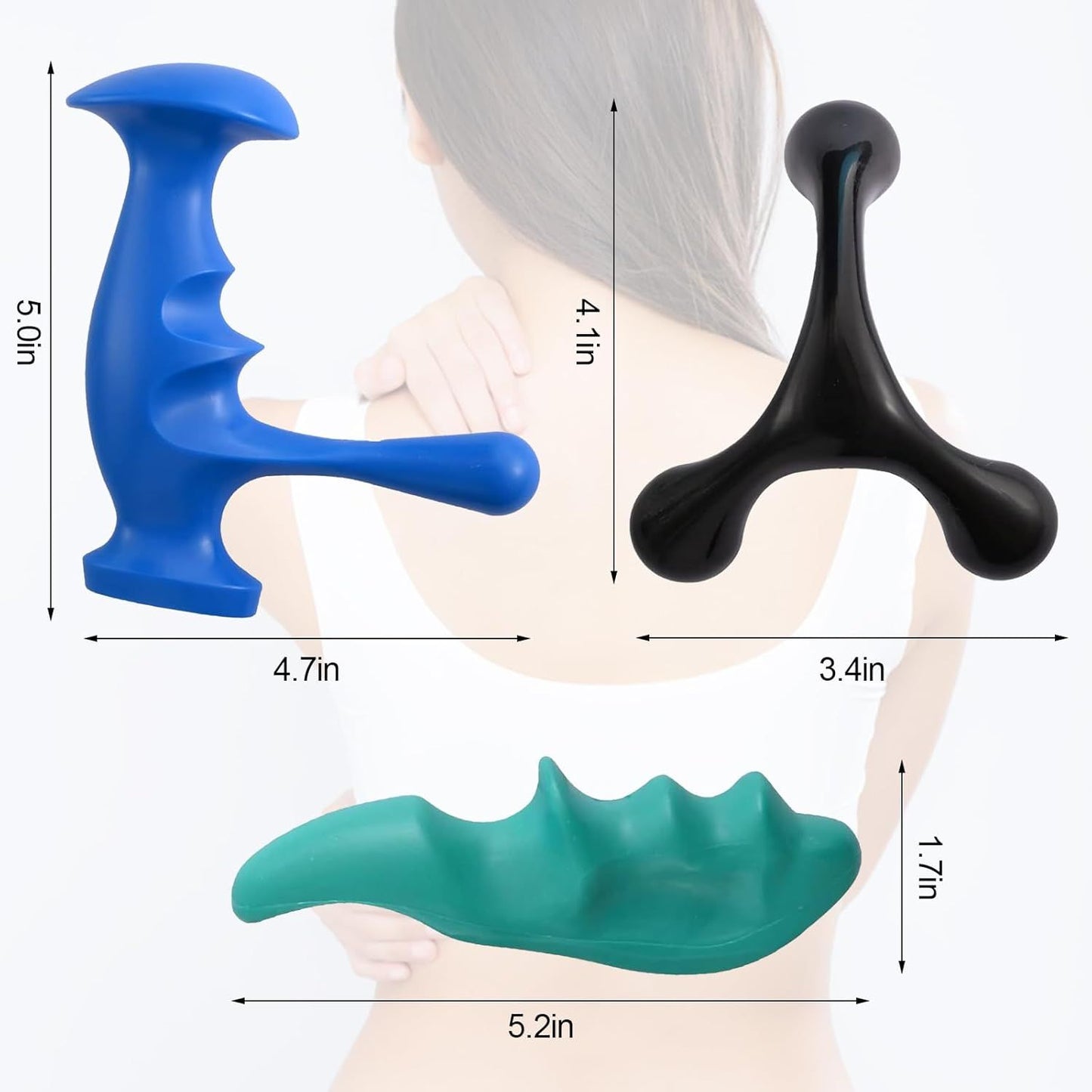 Manual Trigger Point Massage Tool and Thumb Saver or ull Body Deep Tissue Massage, Set Include 1 Green Thumb Protector Tool 1 Palm Urchin Massage Tool Hand Held 4-Legged Massage Knobs