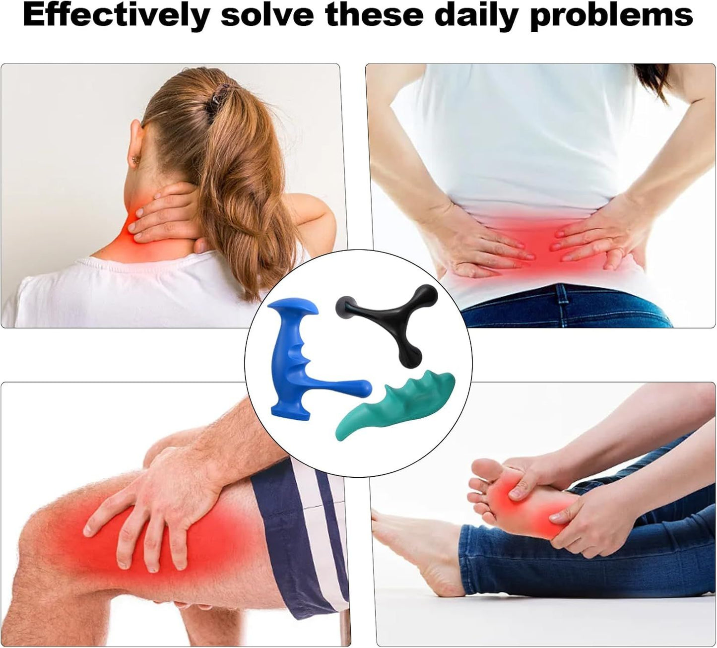 Manual Trigger Point Massage Tool and Thumb Saver or ull Body Deep Tissue Massage, Set Include 1 Green Thumb Protector Tool 1 Palm Urchin Massage Tool Hand Held 4-Legged Massage Knobs