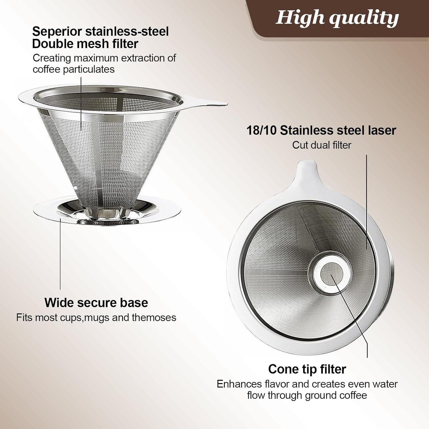 Pour Over Coee Dripper, Slow Drip Paperless Coee ilter, Pour Over Coee Maker or 1-2Cups Brew, Double Mesh Design o Manual Reusable Cone ilter
