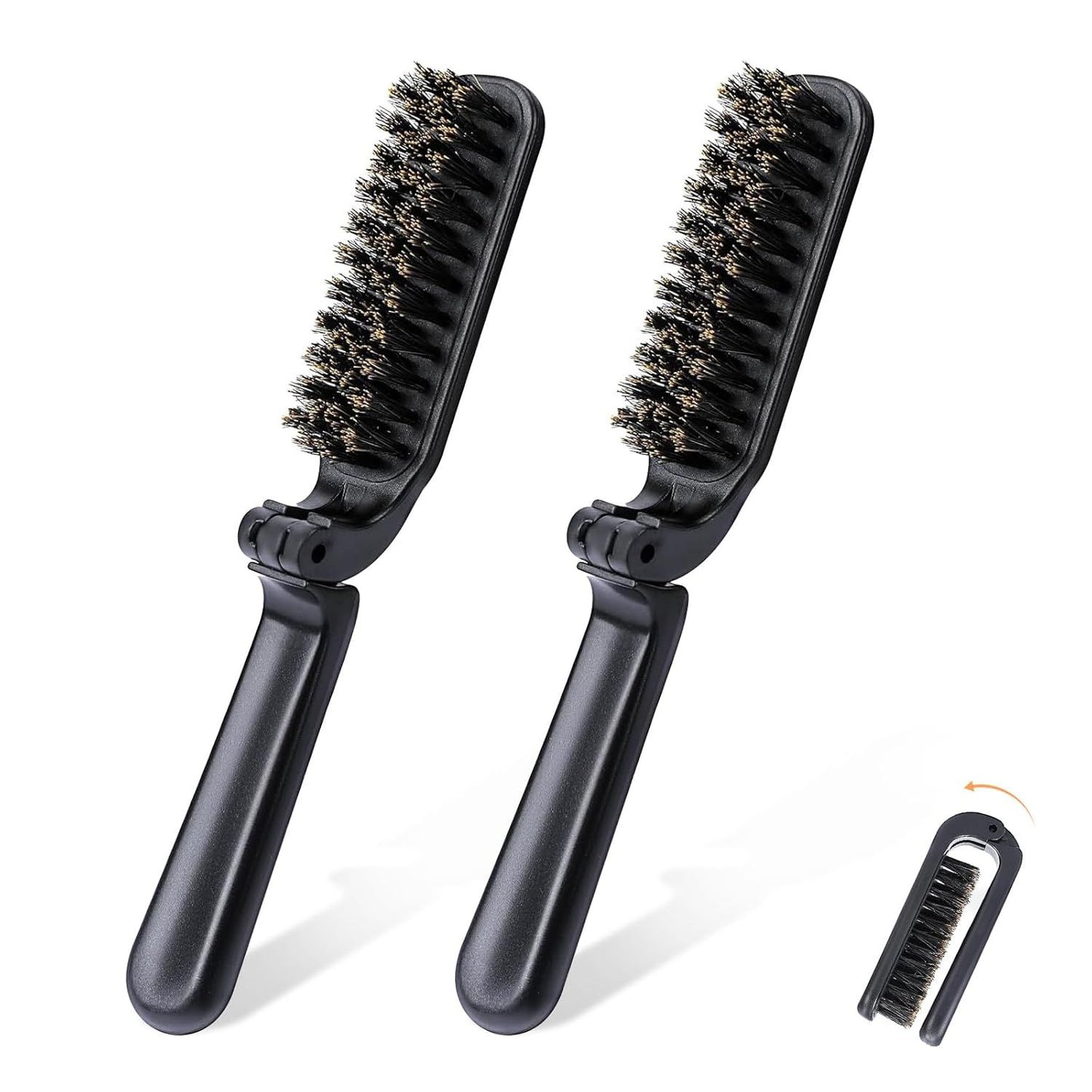 2Pcs Travel Hair Brush, Mini olding Hair Brush Collapsable Boar Bristles Hair Comb Pocket Beard Brush Portable Hair Styling Tool or Women and Men