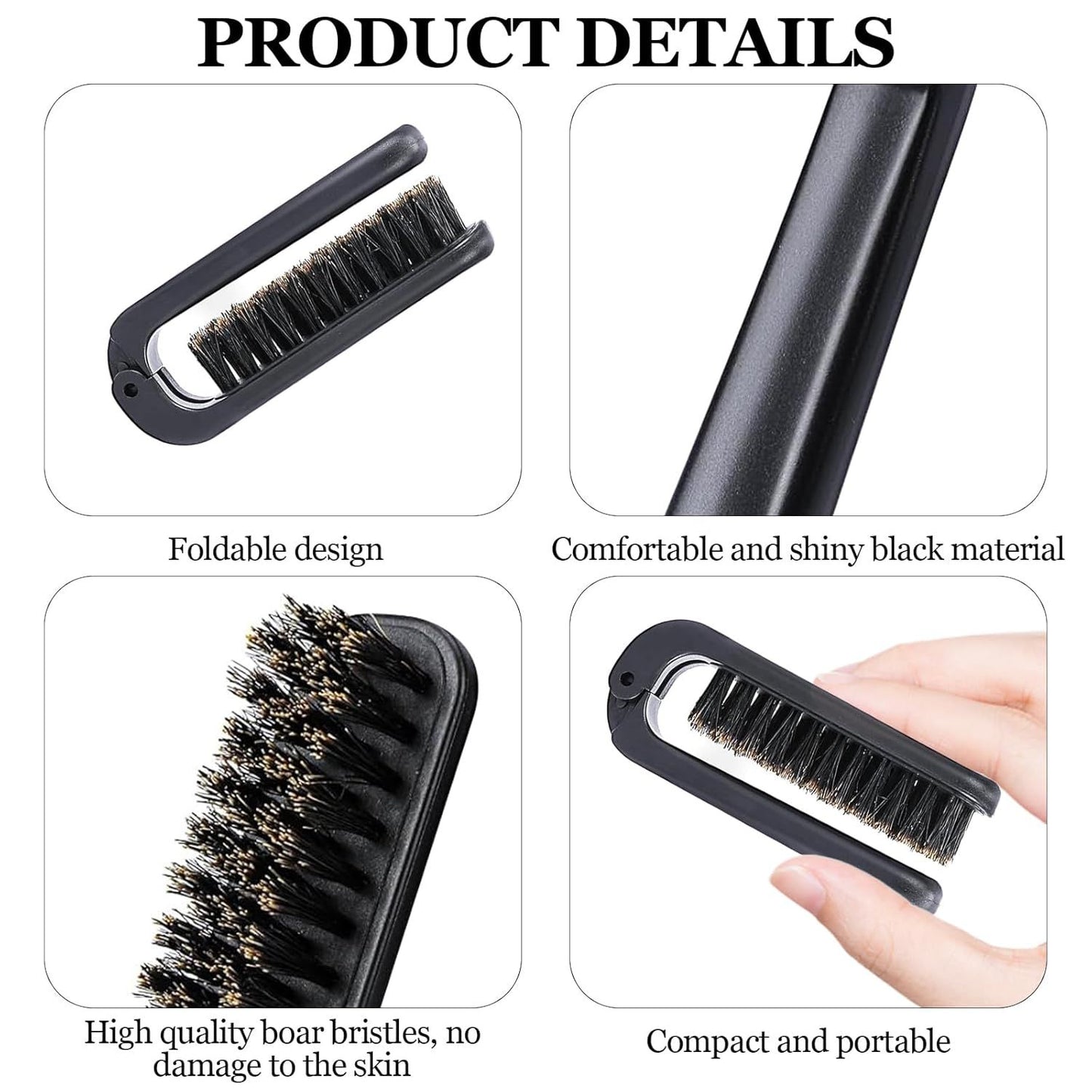 2Pcs Travel Hair Brush, Mini olding Hair Brush Collapsable Boar Bristles Hair Comb Pocket Beard Brush Portable Hair Styling Tool or Women and Men