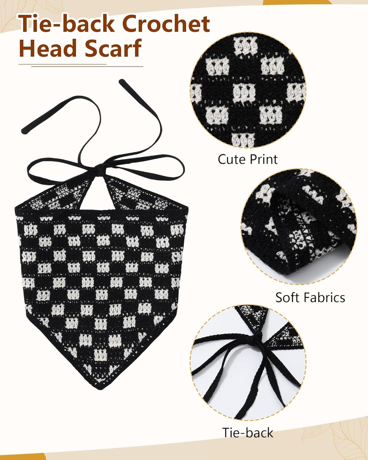 Crochet Head Scar Hair Bandanas Women Knit Bandana Headband Scar Tie-Back Head Coverings loral Headscar or Girls