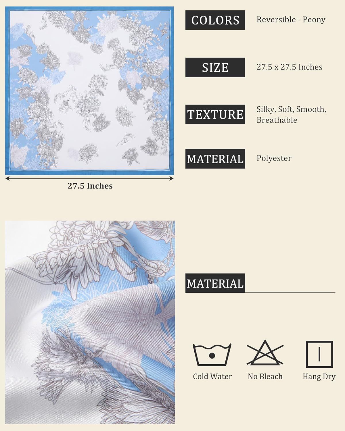 27.5” Head Scar or Women - Reversible Like Silk Scar Satin Hair Bandanas Women Headscar Head Wrap Sleep Scar Neck