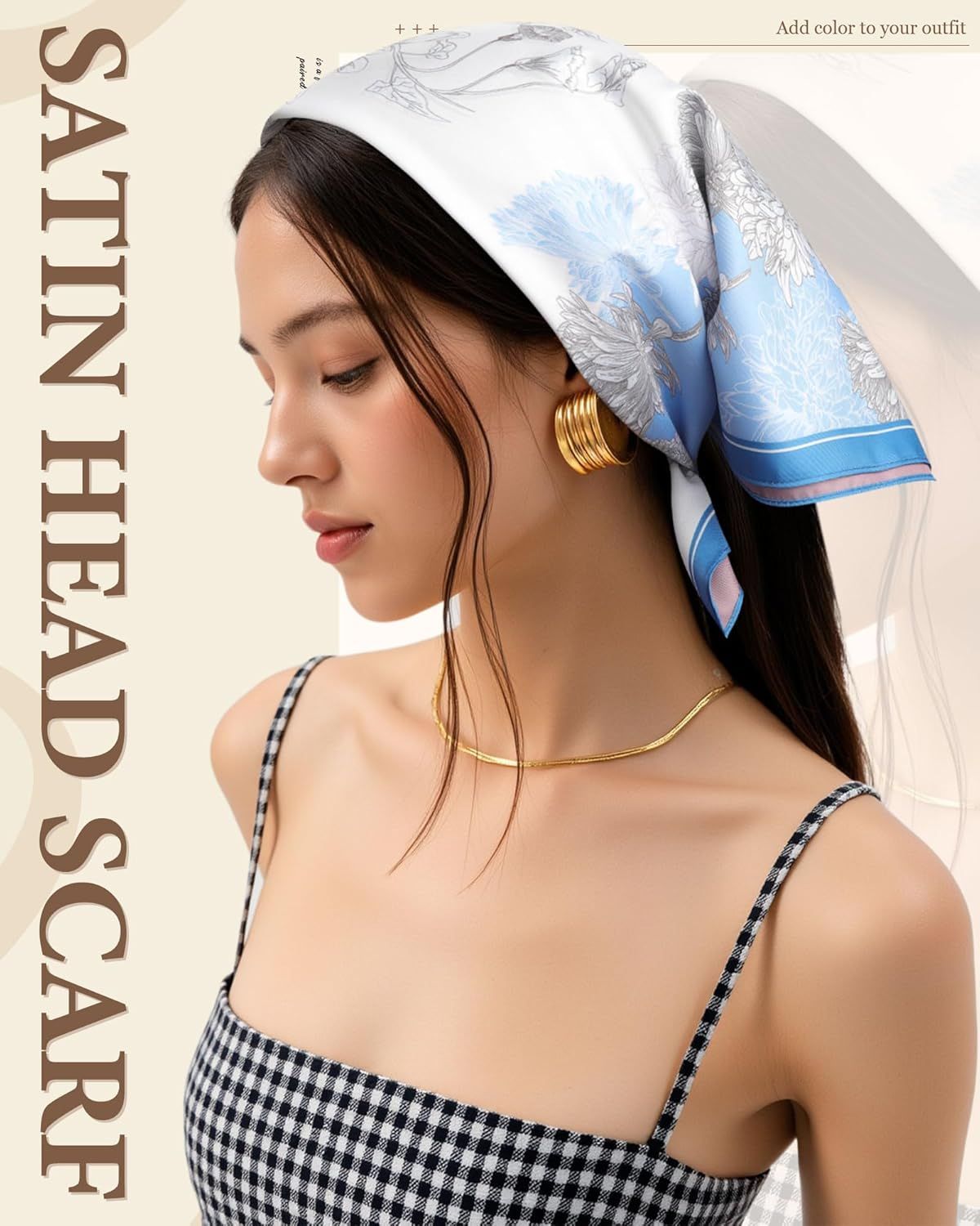 27.5” Head Scar or Women - Reversible Like Silk Scar Satin Hair Bandanas Women Headscar Head Wrap Sleep Scar Neck