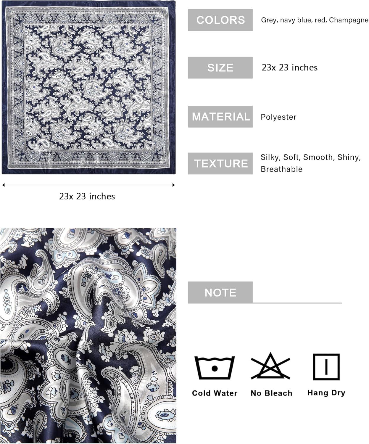 23” Satin Bandanas or Women Head Scar Like Silk Scar or Hair Scar Satin Neck Scar Silk Hair Bandana Headscar