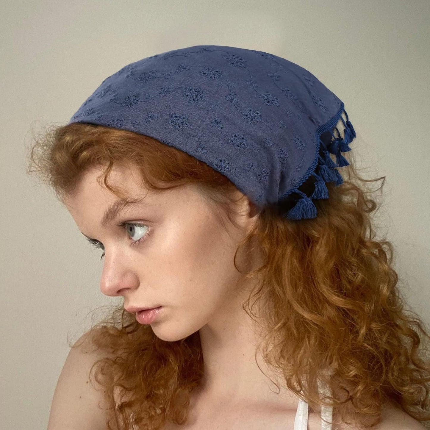 loral Tassels Hair Scar Headband - 2PCS Cotton Hair Bandana Scar With Tassels Tie Back Head Kerchie Headband or Women and Girls (Navy Blue+White)