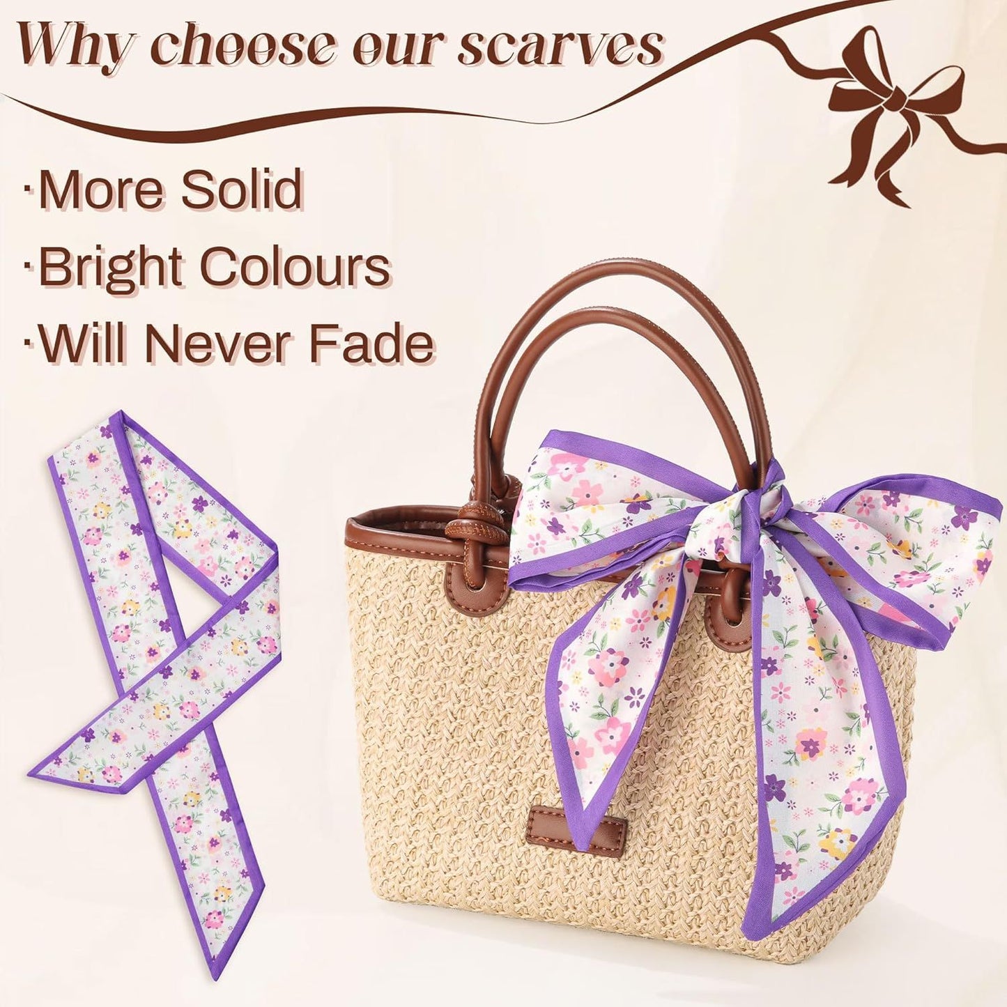 4Pcs Twilly Scar or Handbags 5.9" x 59" Silk-Like Satin Skinny Neck Scar or Purse Lightweight Headband Hair Tie