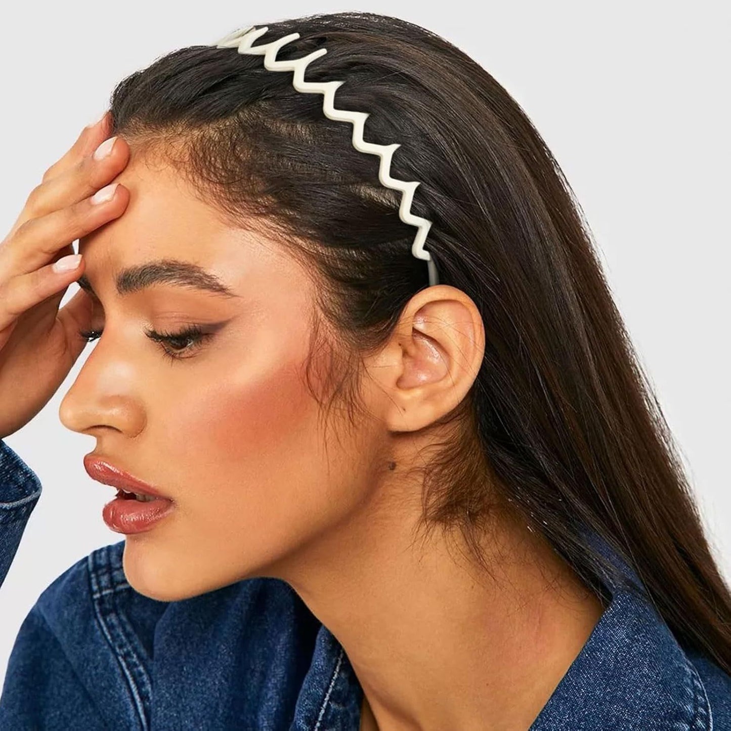 Plastic Matte Zig Zag Headbands or Women, Non Slip with Teeth, 8 Pack (Cream, One size)