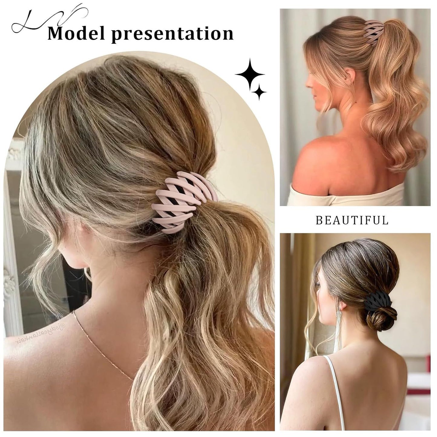 6Pcs Bird Nest Magic Hair Clips Hair Nest or Bun Strong Ponytail Holders Hair Accessories or Women Girls (Neutral, Small)