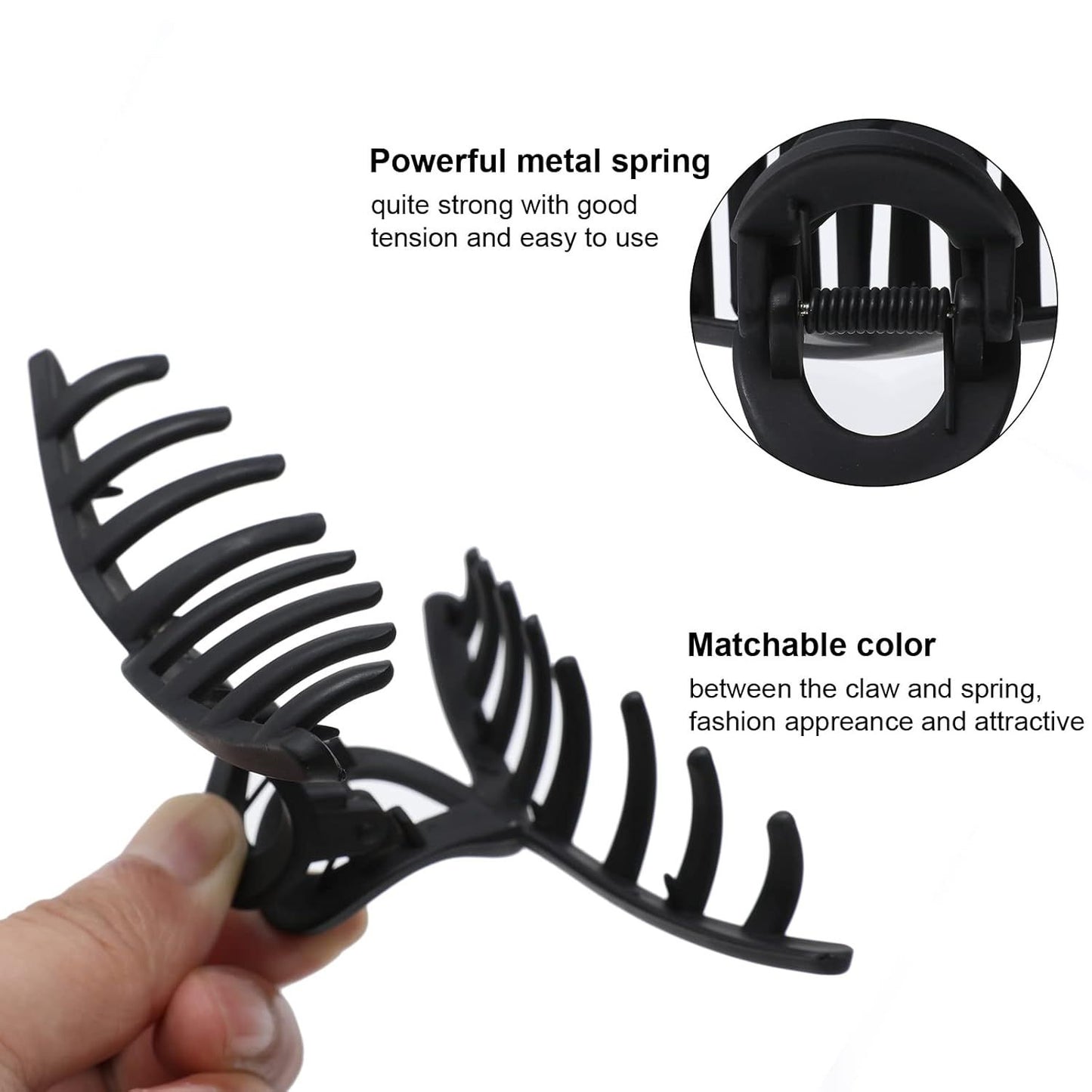 5PCS Large Claw Hair Clips or Thick Hair Big Banana Hair Clips or Women Nonslip Strong Hold Hair Claw Clip (Matte Black)