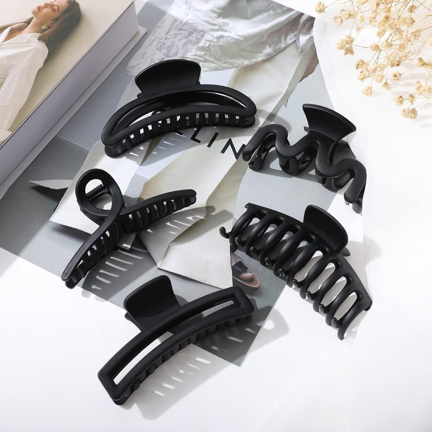 5PCS Large Claw Hair Clips or Thick Hair Big Banana Hair Clips or Women Nonslip Strong Hold Hair Claw Clip (Matte Black)