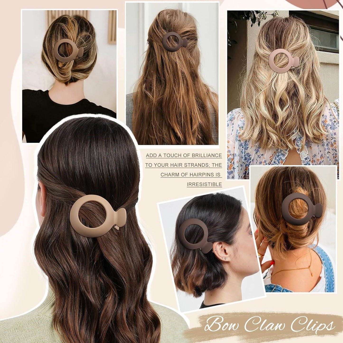 5Pcs lat Claw Hair Clips or Women with Thin & Thick hair, Non-slip Round Jaw Clamp or Lying Down Hollow Hairpin Clips (Matte Neutral, S or Thin Hair(L:3"*W:2.4")