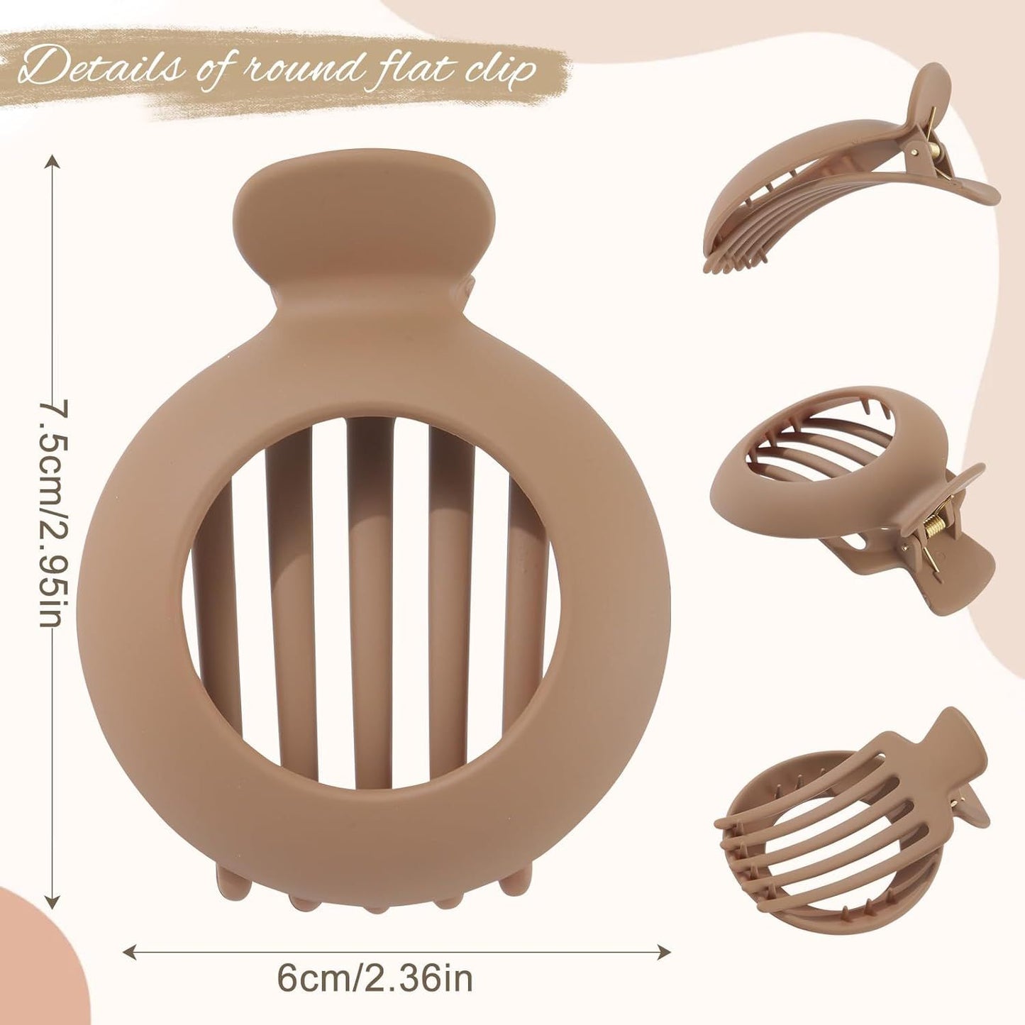 5Pcs lat Claw Hair Clips or Women with Thin & Thick hair, Non-slip Round Jaw Clamp or Lying Down Hollow Hairpin Clips (Matte Neutral, S or Thin Hair(L:3"*W:2.4")