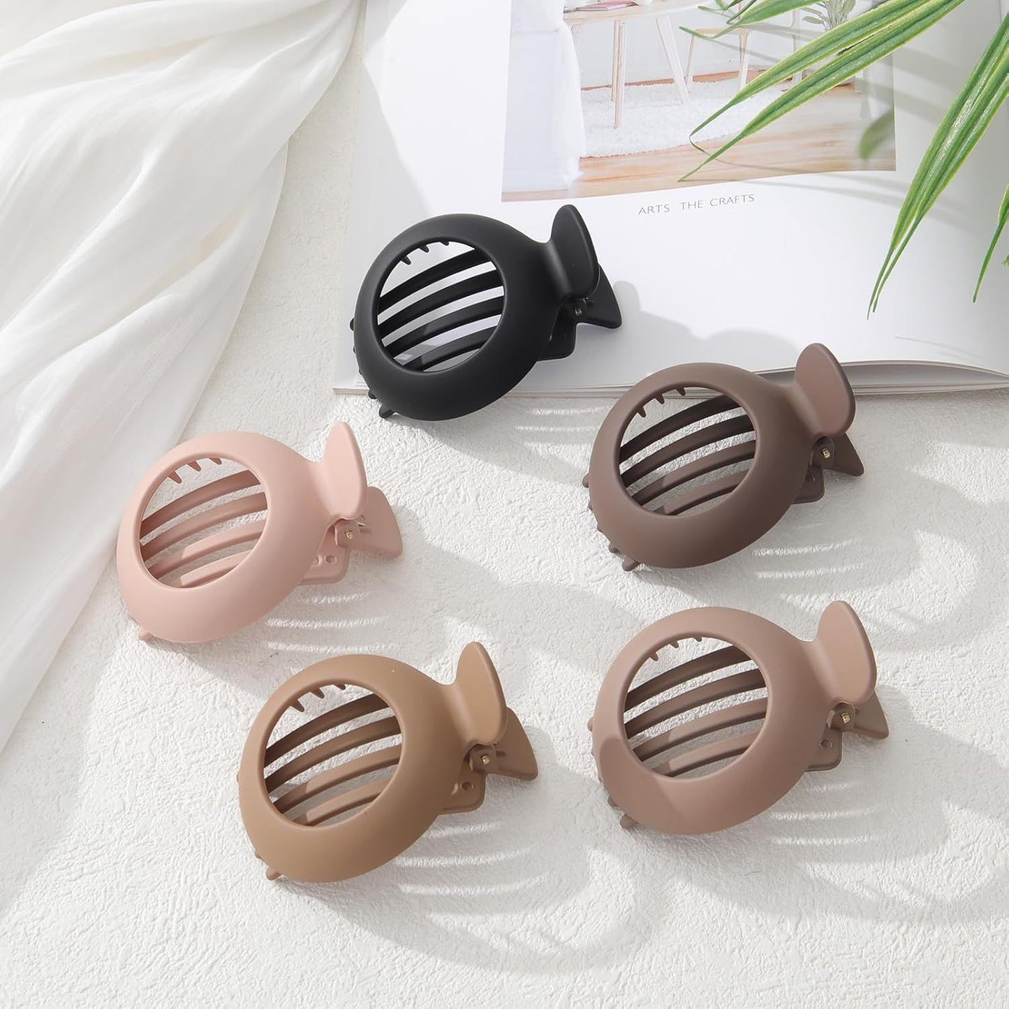 5Pcs lat Claw Hair Clips or Women with Thin & Thick hair, Non-slip Round Jaw Clamp or Lying Down Hollow Hairpin Clips (Matte Neutral, S or Thin Hair(L:3"*W:2.4")