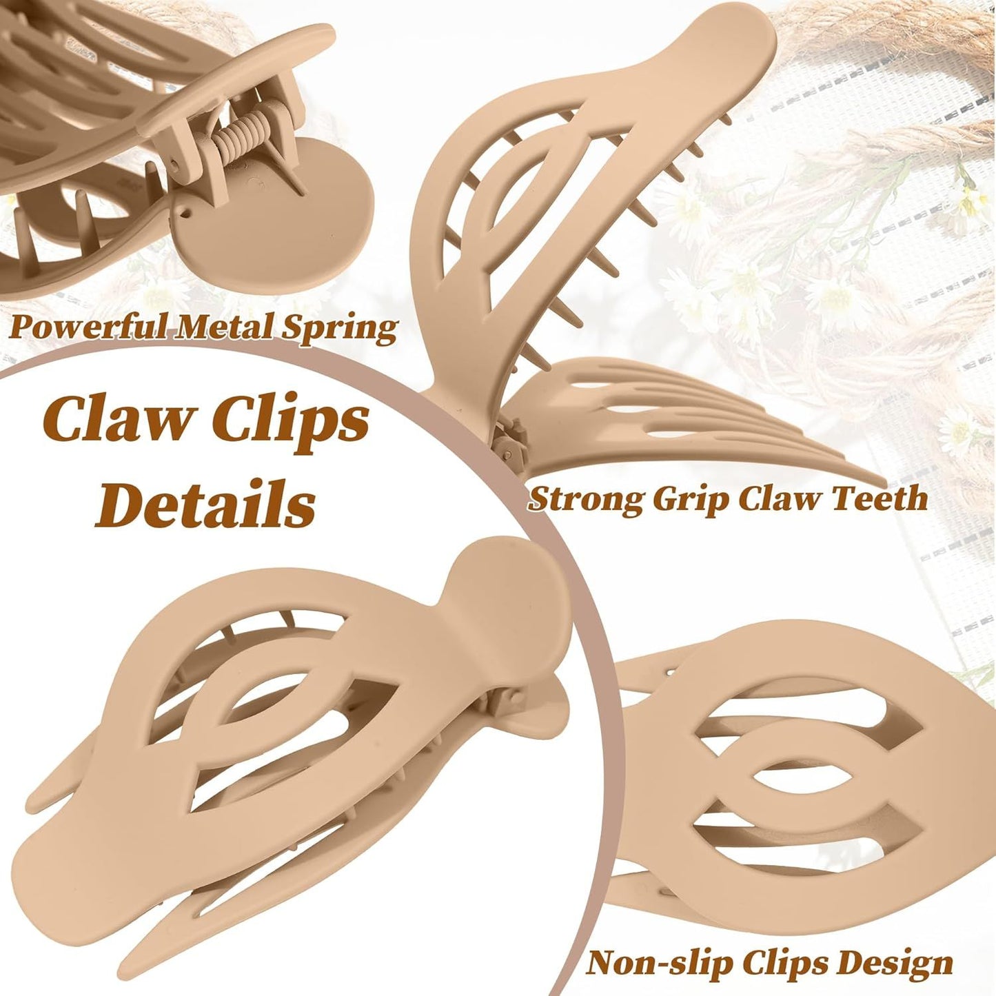 6Pcs Upgrade Large lat Hair Claw Clips or Women Girls, 5" Non-slip Duckbill Hair Clips or Long, Thick, Thin Hair, Comortable or Driving & Lying Down (Matte (Neutral))