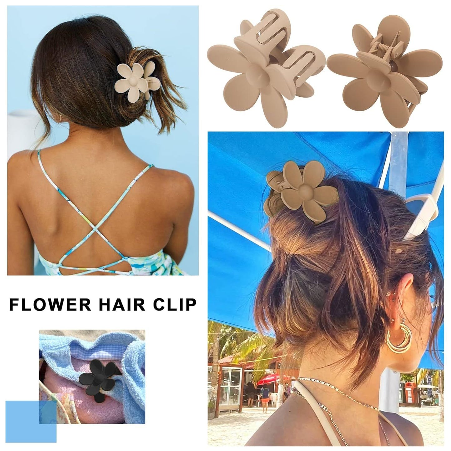 Cute Hair Claw Clips Set - 4Pcs Nonslip Strong Hold 3 Inch Matte Small lower Clips or Women and Girls (Beige, Khaki, Brown, Black)