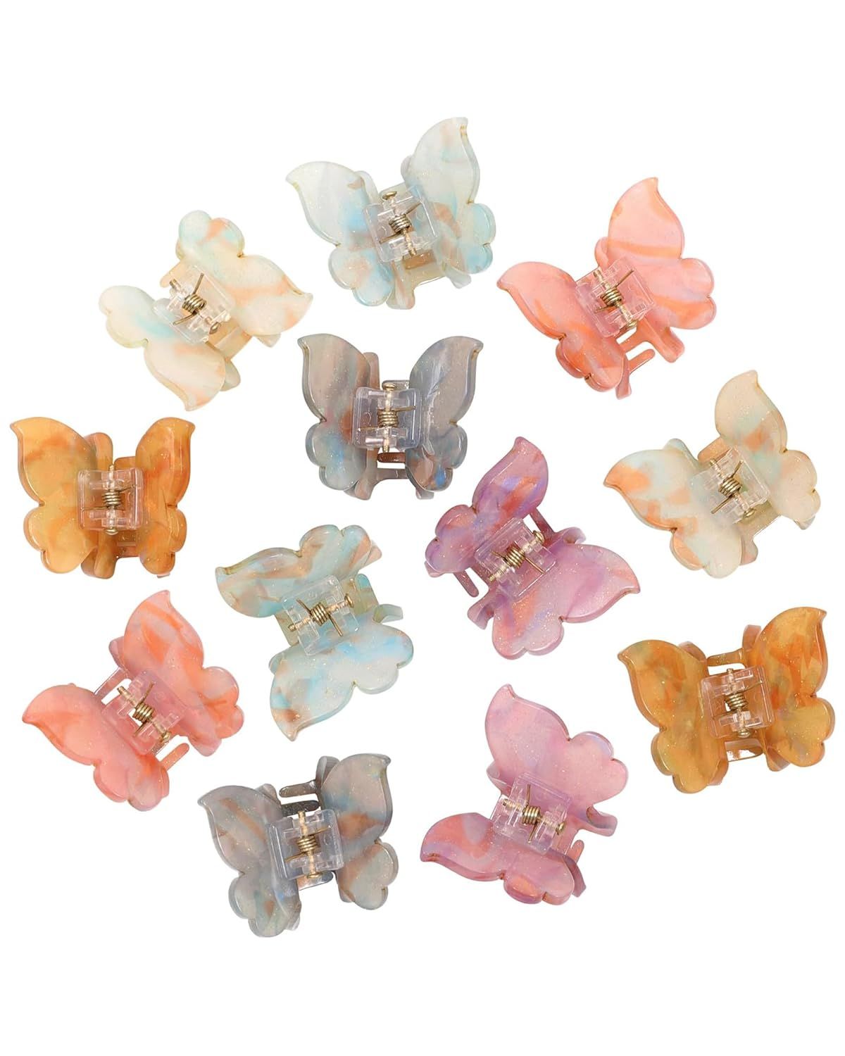 12Pcs Small Hair Clips or Women Girls Acrylic Mini Claw Clips Cute Hair Jaw Claw or Hair Styling Accessories (Butterly style)