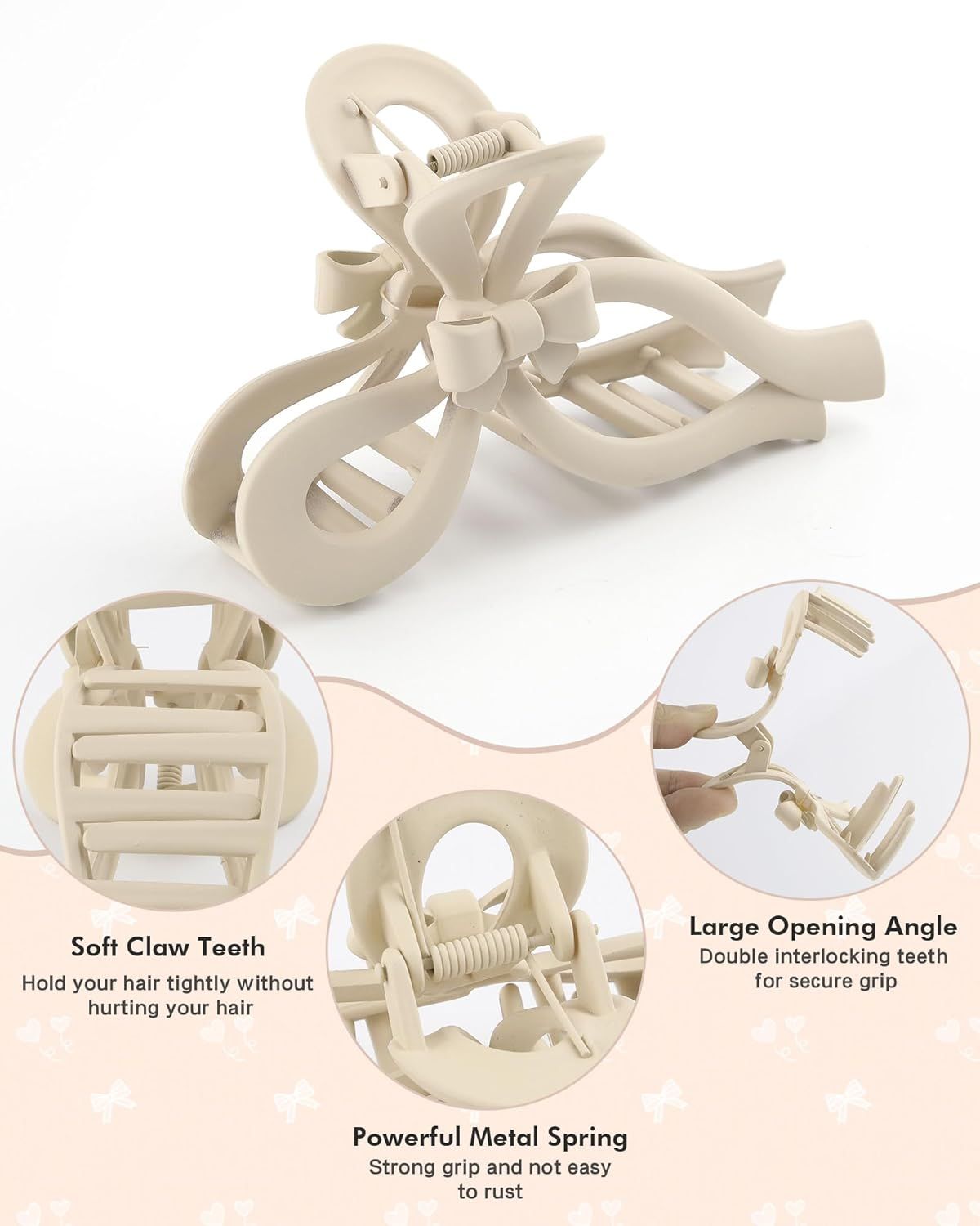 4 PCS Bow Hair Clips or Women Bow Claw Clip 4" Large Hair Claw Clips or Thick and Long Hair Cute Bows Jaw Clip (4" - Dark Apricot + Khaki + Coee + Black, 4" Larger)