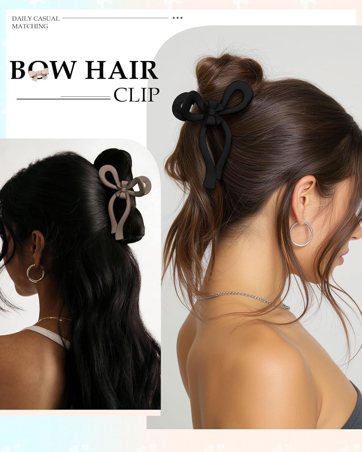 4 PCS Bow Hair Clips or Women Bow Claw Clip 4" Large Hair Claw Clips or Thick and Long Hair Cute Bows Jaw Clip (4" - Dark Apricot + Khaki + Coee + Black, 4" Larger)