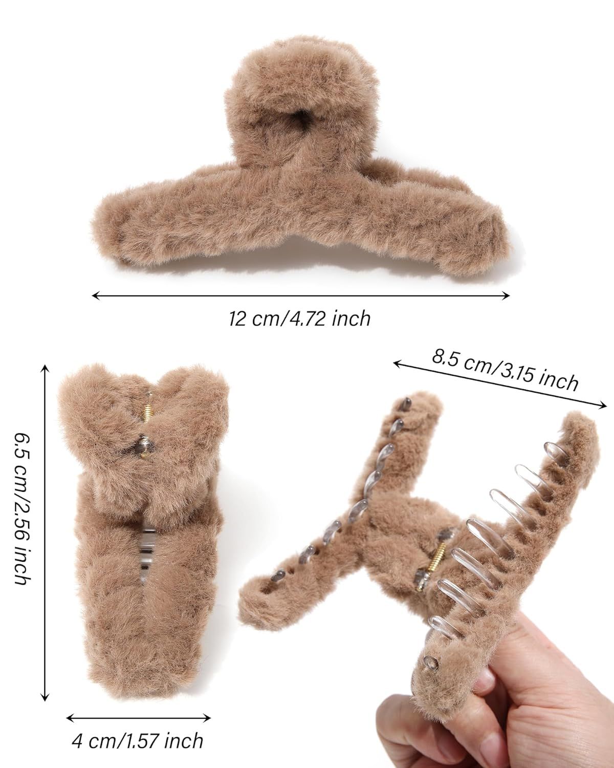 Plush Clip - Hair Clip, 6 Pcs Rectangular Cute Hair Clips or Women, Large Hair Barrettes or Thick Hair, Non Slip Hair Jaw Clips or Girls, Camel/Coee/Beige/Khaki/White/Black