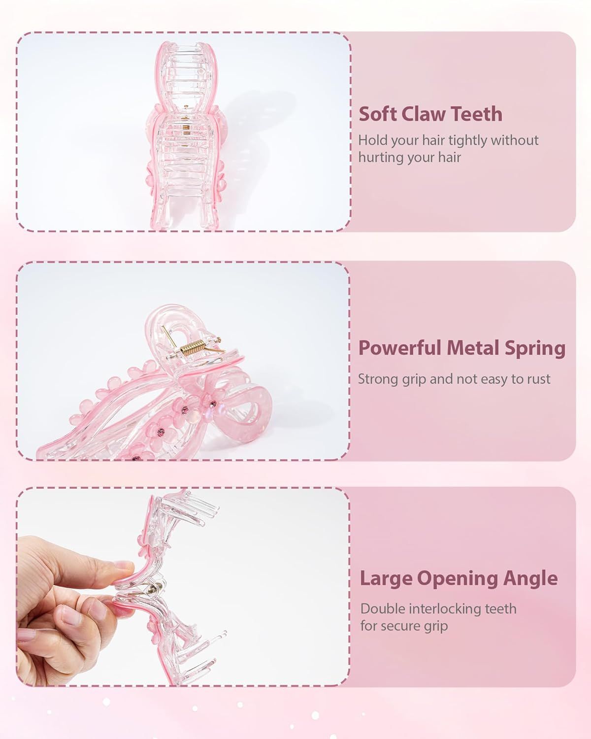 4.3" Acrylic Bow Hair Clips or Women Cute Bow Claw Clip 3PCS Large Hair Claw Clips or Thick or Long Hair Bows (Pink + Blue + Purple)
