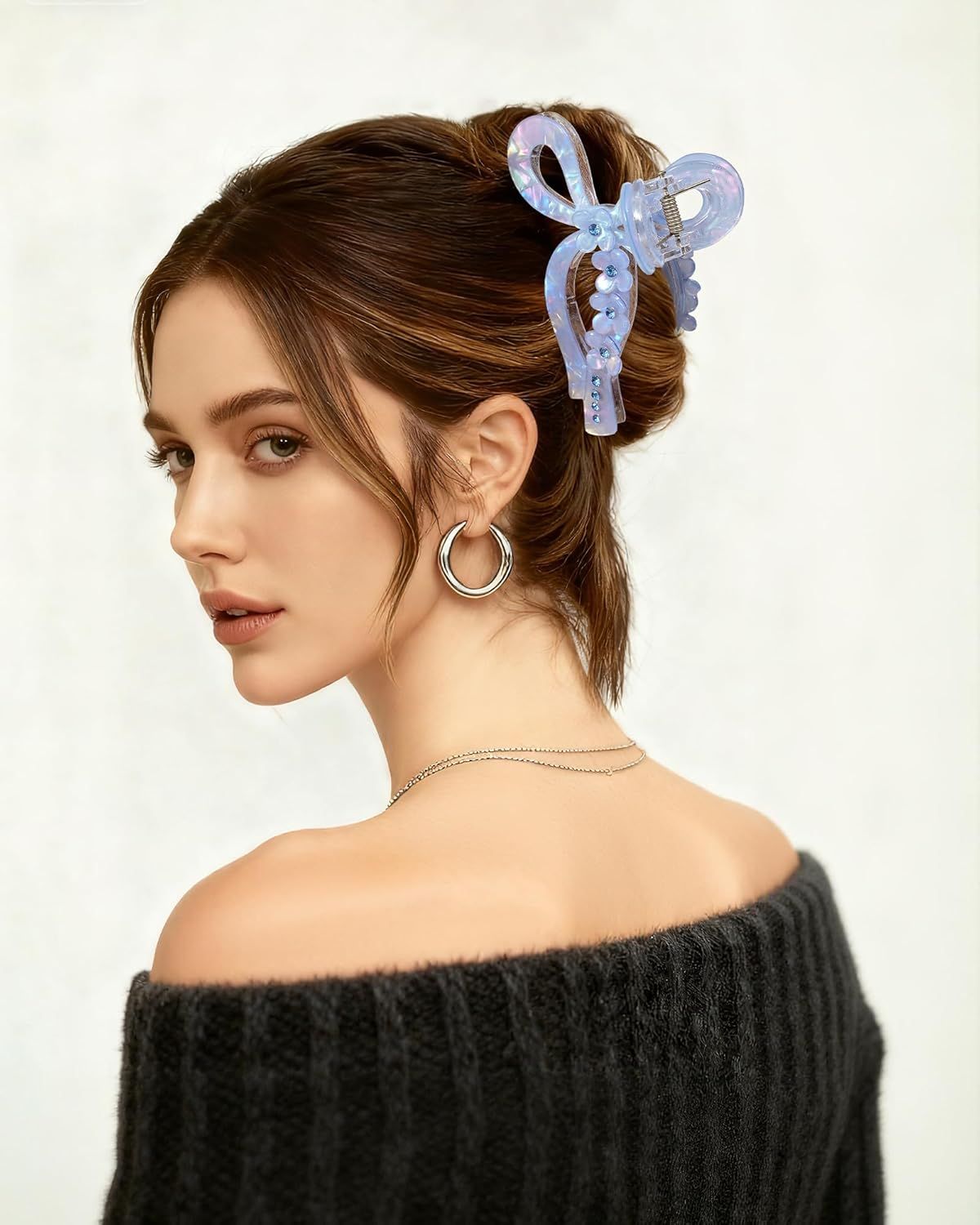 4.3" Acrylic Bow Hair Clips or Women Cute Bow Claw Clip 3PCS Large Hair Claw Clips or Thick or Long Hair Bows (Pink + Blue + Purple)