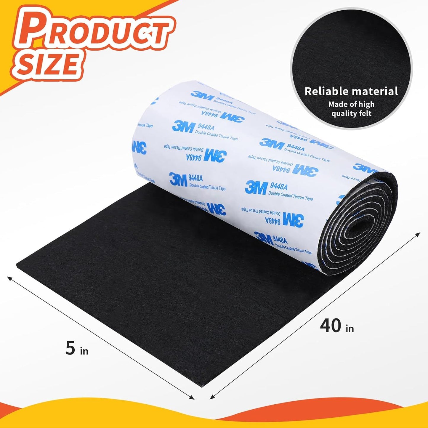 elt urniture Pads, Non Slip Sel Adhesive Cuttable elt Tape Black Heavy Duty elts Strip Roll or Protecting Hardwood loors Chair Wall Protector (40 x 5 x 0.12 Inch)