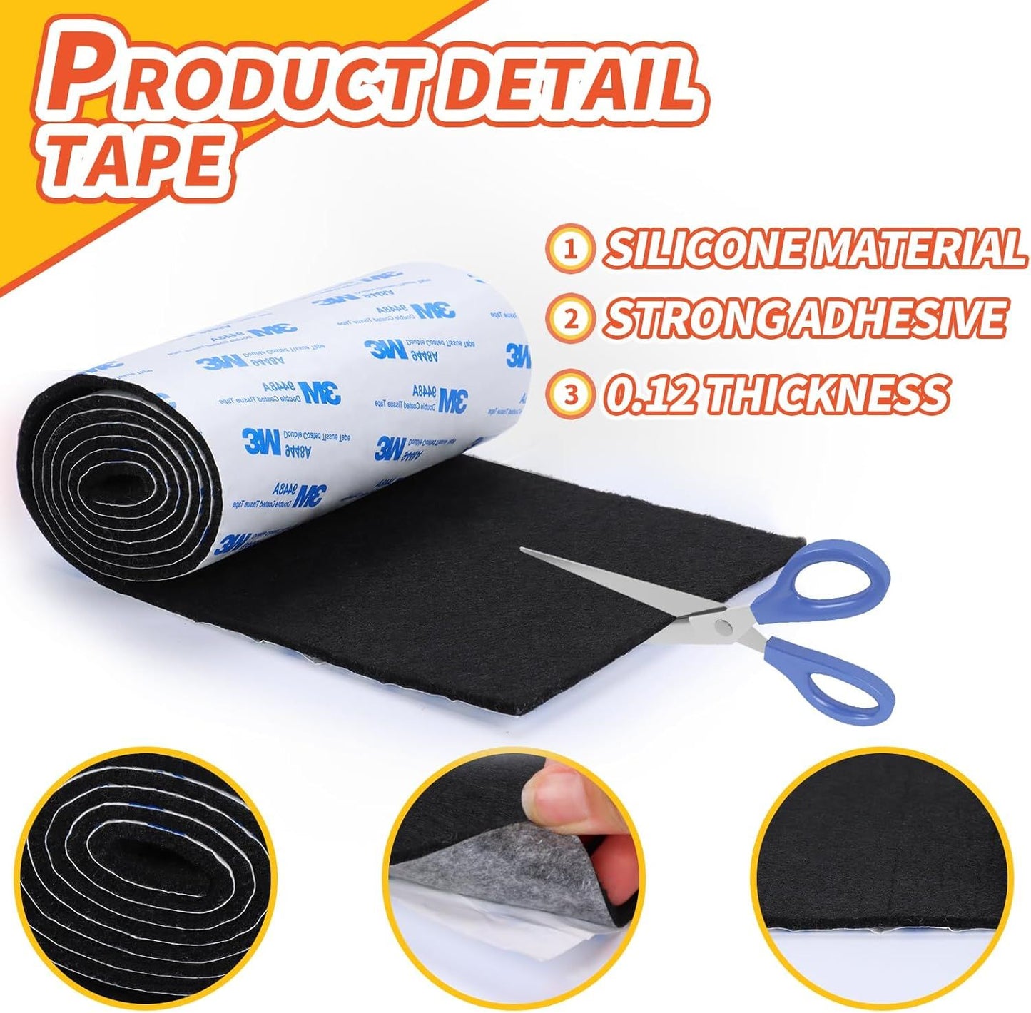 elt urniture Pads, Non Slip Sel Adhesive Cuttable elt Tape Black Heavy Duty elts Strip Roll or Protecting Hardwood loors Chair Wall Protector (40 x 5 x 0.12 Inch)