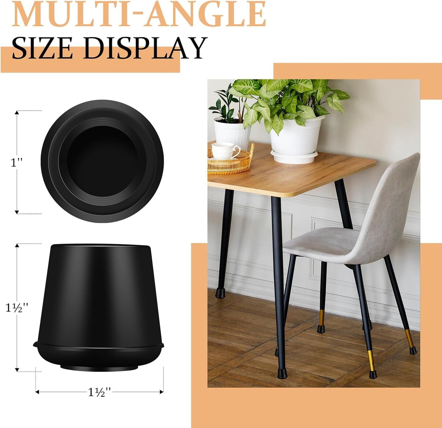 1" Round Rubber Chair Leg Tips Caps, Chair Leg loor Protectors urniture Legs Caps Non Slip Reduce Noise or Hardwood loors (Black, 12 Pack)