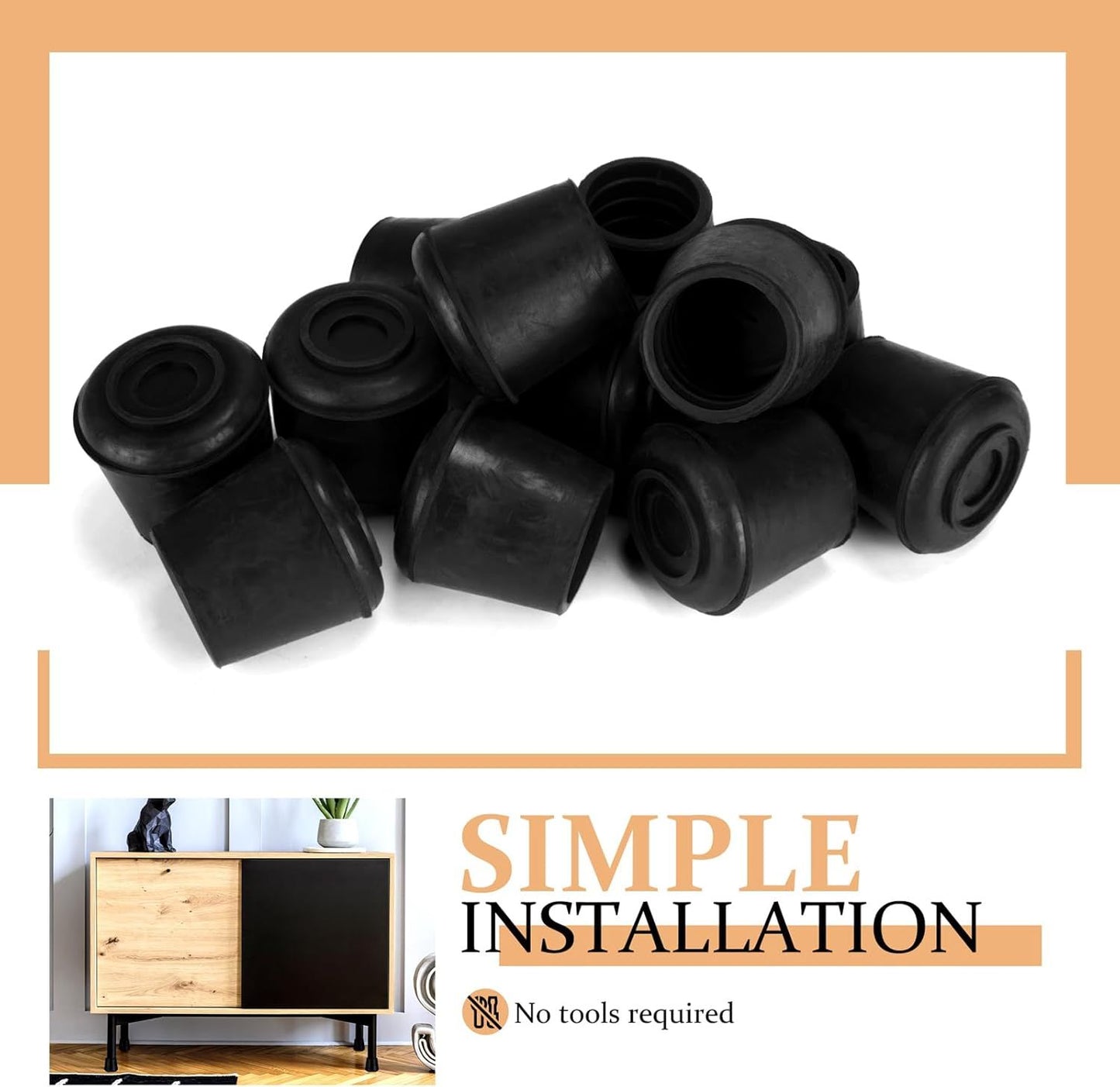 1" Round Rubber Chair Leg Tips Caps, Chair Leg loor Protectors urniture Legs Caps Non Slip Reduce Noise or Hardwood loors (Black, 12 Pack)