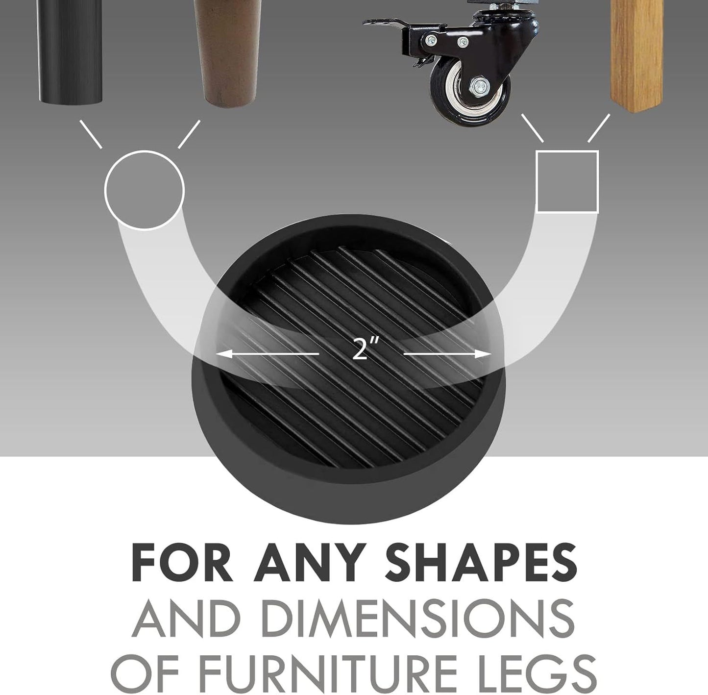 2X2 Round Rubber Caster Cups, Non Slip urniture Pads, Anti-Slip Gripper, Anti Skid urniture eet, Anti Slide loor Protector or Bed Couch Table Chair Stoppers - (Black, 4 Pack)