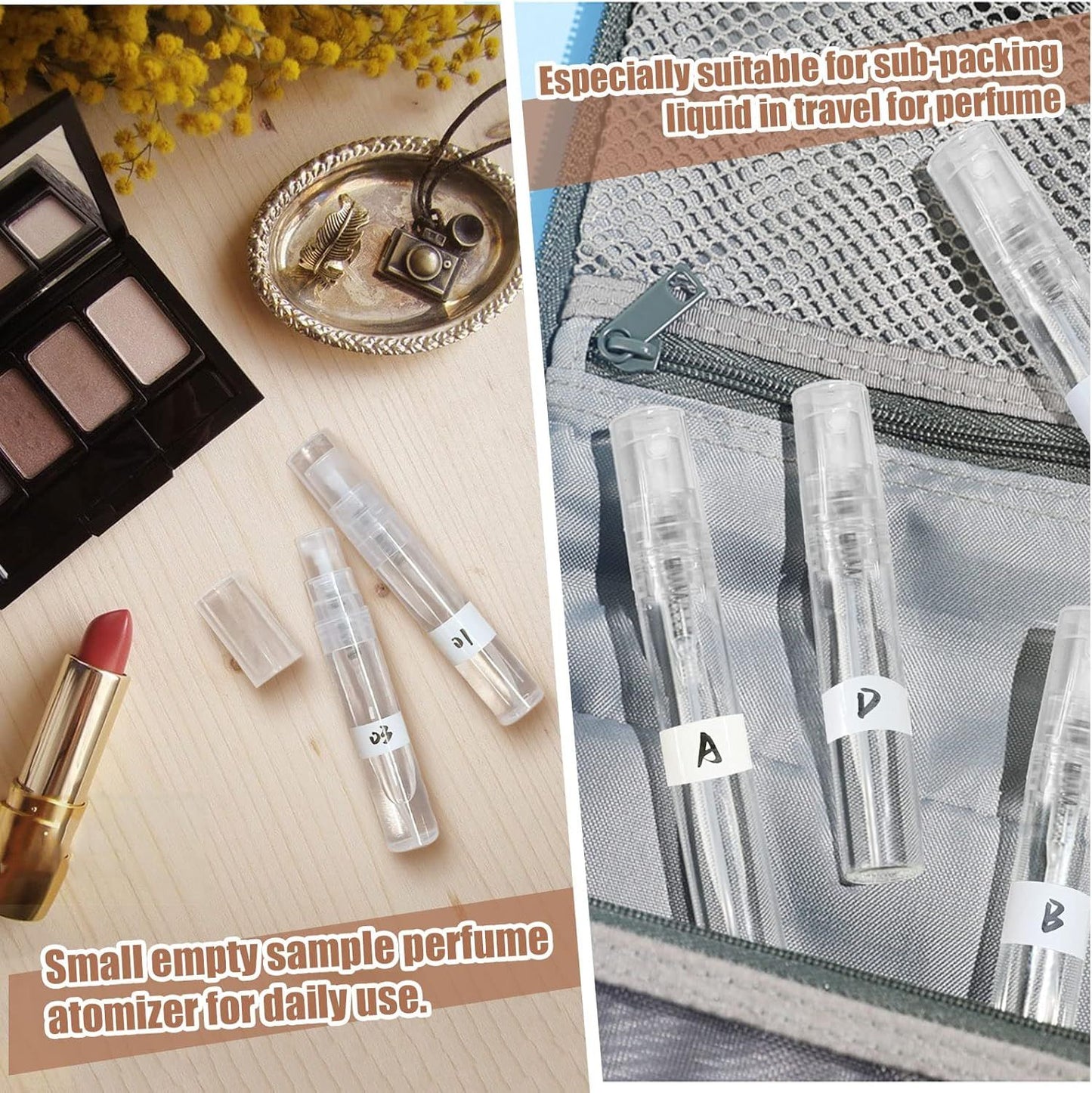 60PCS 5ml Mini Spray Bottle, Mini Clear Plastic Spray Bottle Empty, ine Mist Reillable Mini Perume Bottle, Perume Atomizer, Small Empty Sample Containers, Plastic Portable Travel Bottle