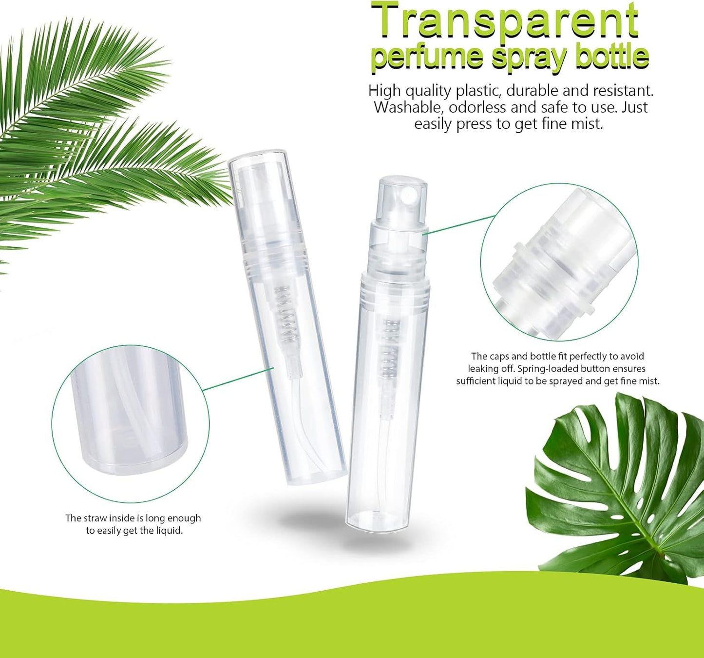 60 Pack 3ml Mini Spray Bottle, Clear Plastic Empty Cute Perume Atomizer Bottle or Cleaning, Travel, Essential Oils, Perume.