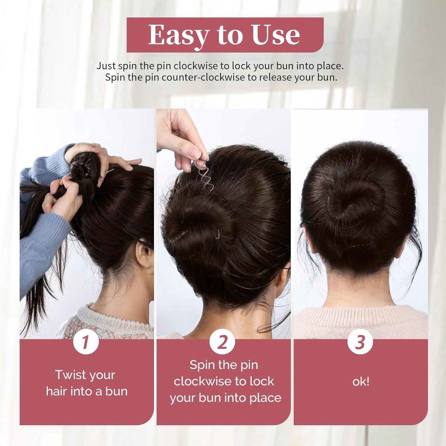 50PC Spiral Hair Pins Set, Spin Pins Spiral Bobby Pins or Girls, Women and Kids, Non-Scratch Round Clip & Bun Twist, Stylish Bun Bobby Pins, Premium Spin Pins or Hair, Brown
