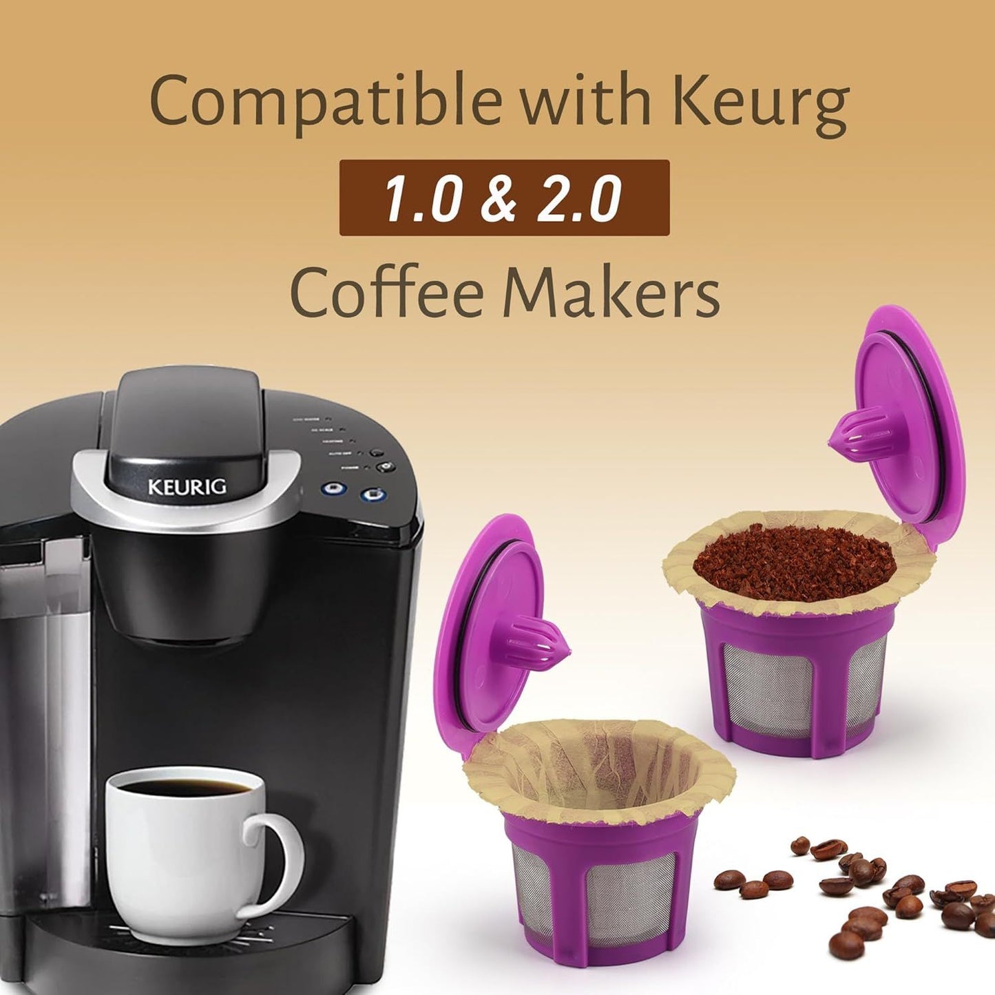 Disposable Coee ilters, 100 Count Natural Paper ilters Compatible with Keurig Brewers Single Serve 1.0 and 2.0, it all Reusable Coee Pods(Natural 100)