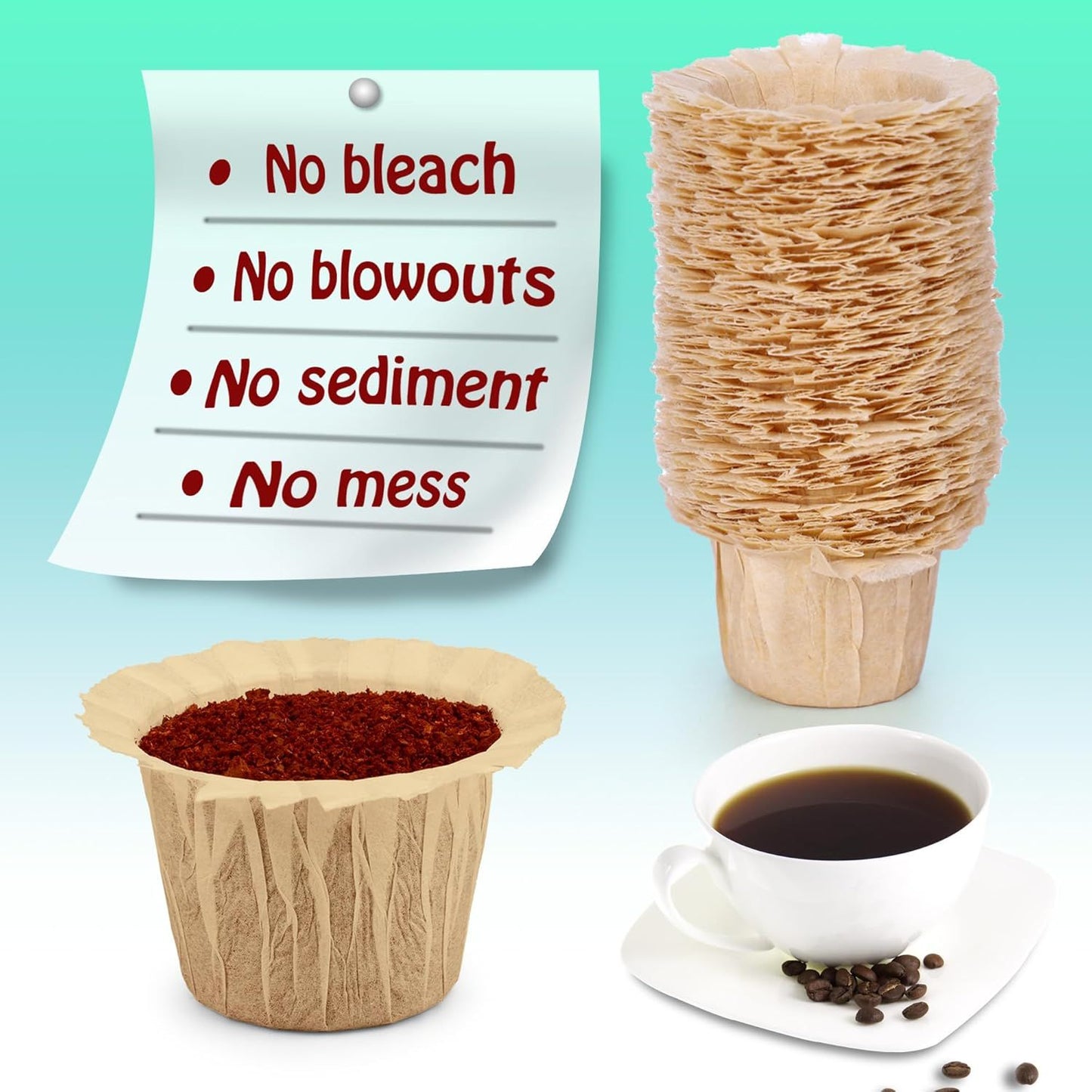 Disposable Coee ilters, 100 Count Natural Paper ilters Compatible with Keurig Brewers Single Serve 1.0 and 2.0, it all Reusable Coee Pods(Natural 100)
