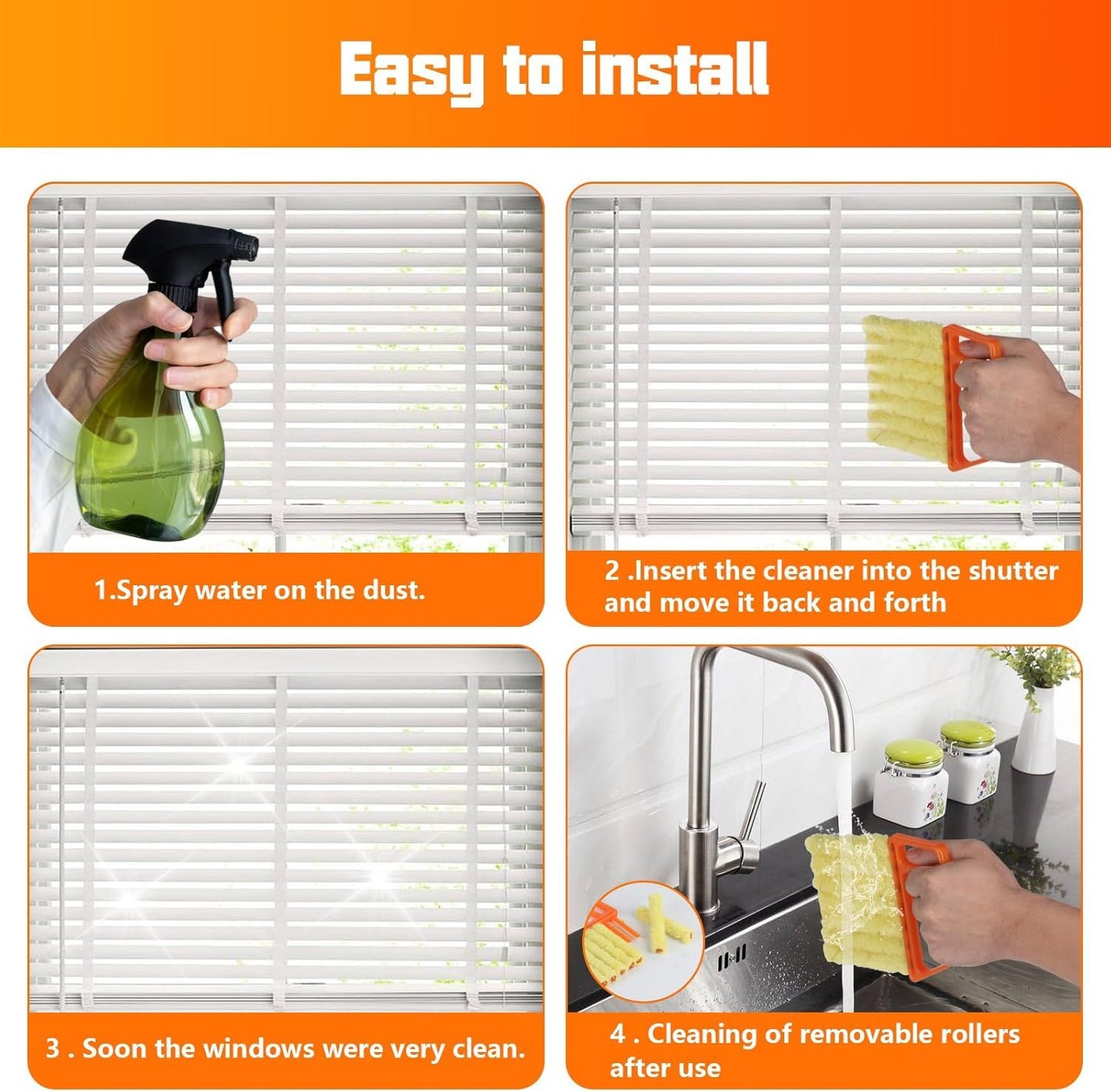 4Pcs Window Venetian Blind Cleaner Duster Tool,eather Blind Duster or Cleaning,Washable 7 inger Dusters Brush Dusting Cleaner Tool or Window Shutters Air Conditioner Vinyl Wood Blinds + 4 Cover