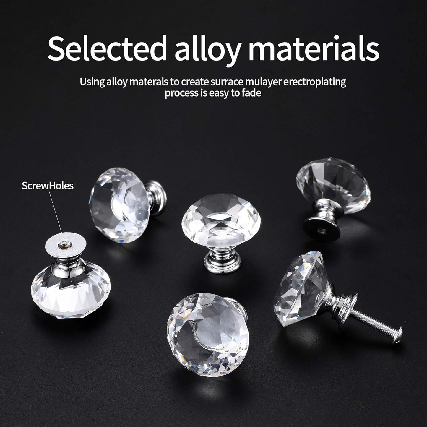 8 Pcs Crystal Cabinet Knobs, Decorative Diamond Shape Crystal Glass Dresser Knobs or Dresser Drawers Cupboard Wardrobe urniture Cabinet Pulls Handles Kitchen Bathroom Bedroom Knob(Silver, 30mm)