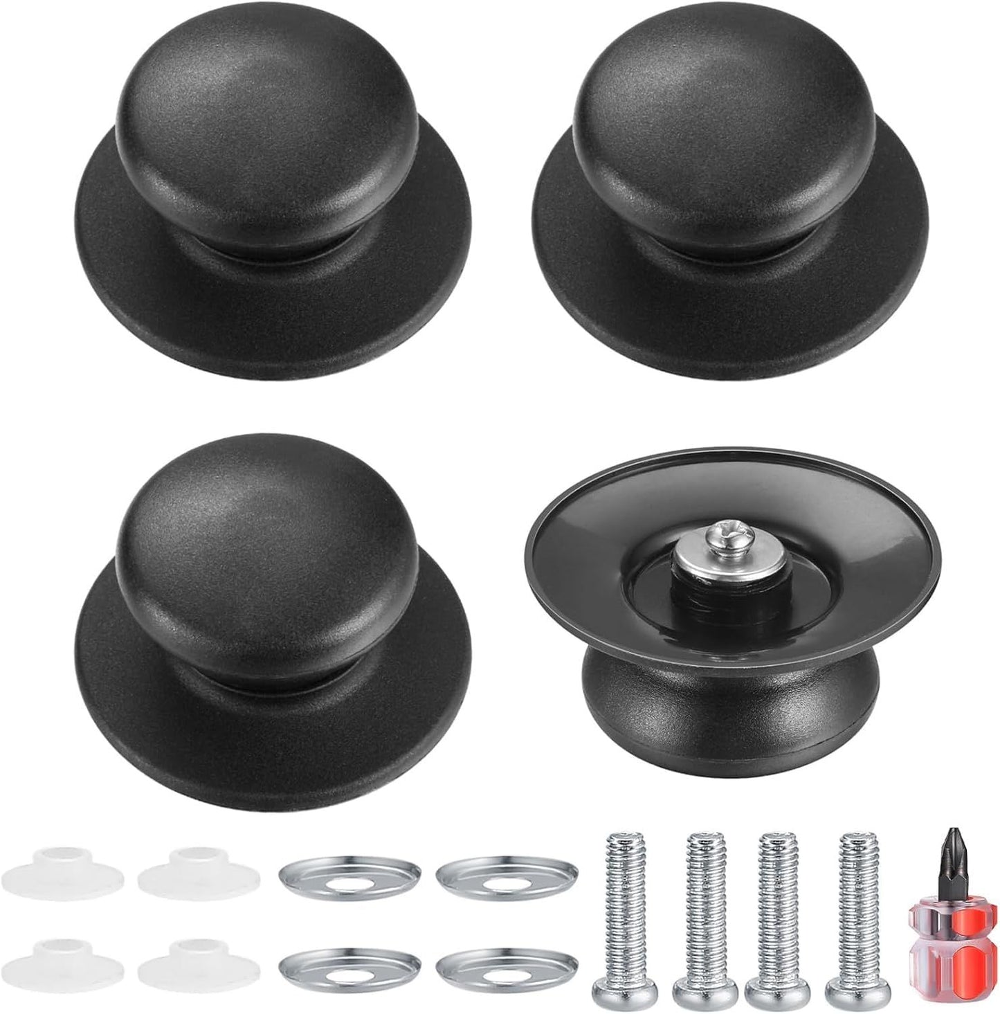 4 Pcs Universal Pot Lid Knobs, Pot Lid Handle Replacement, Pot Cover Knobs, Universal Kitchen Bakelite Top Replacement or Pots and Pans Saucepan Casserole Glass Handles(Black)