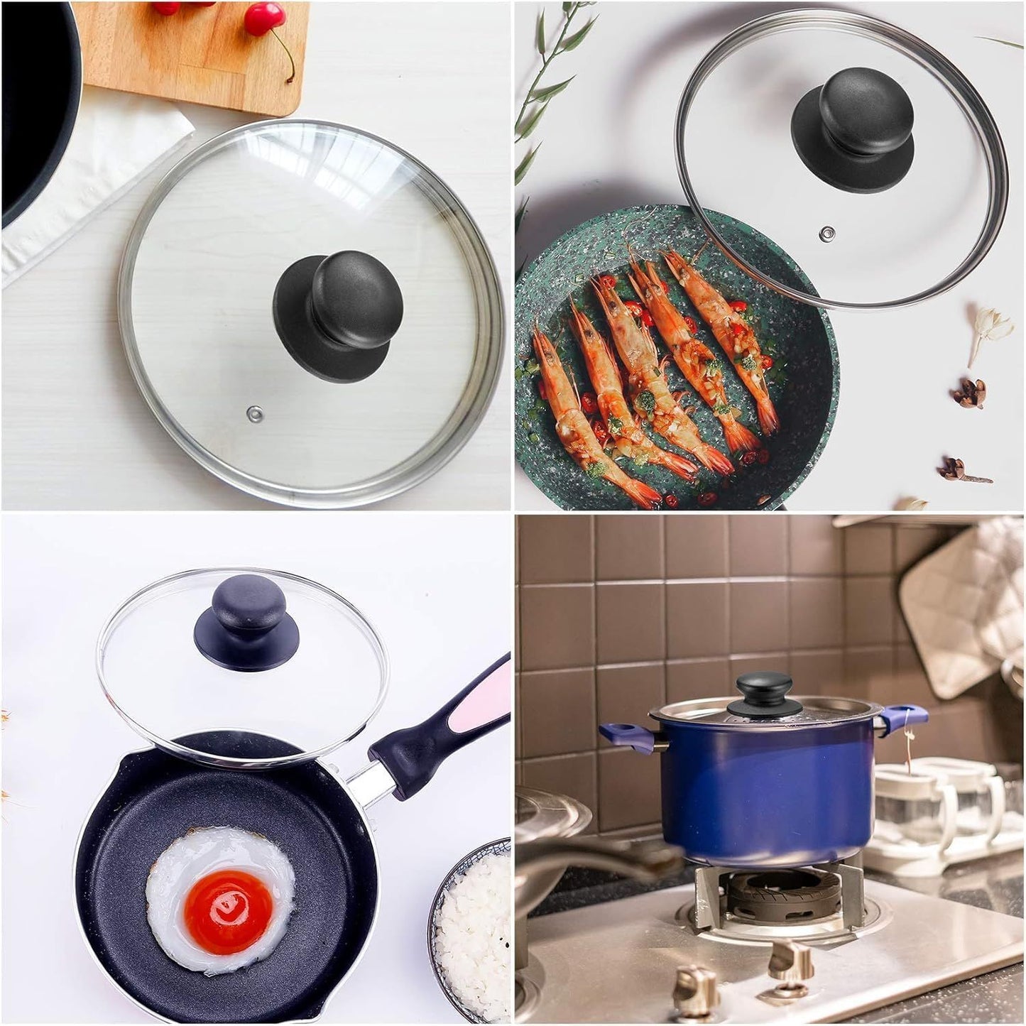 4 Pcs Universal Pot Lid Knobs, Pot Lid Handle Replacement, Pot Cover Knobs, Universal Kitchen Bakelite Top Replacement or Pots and Pans Saucepan Casserole Glass Handles(Black)