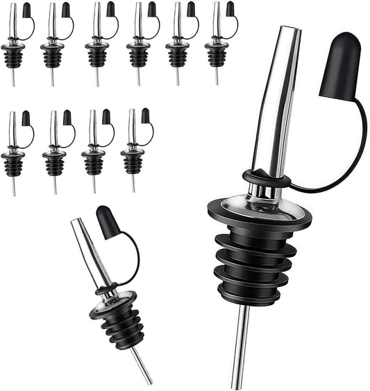 12 Pack Leak-Proo Dust Cap Wine Pourers,Stainless Steel Bottle Pourers or Alcohol, Olive Oil & Syrups- ast, Controlled Pouring,Bar & Home Kitchen Accessories