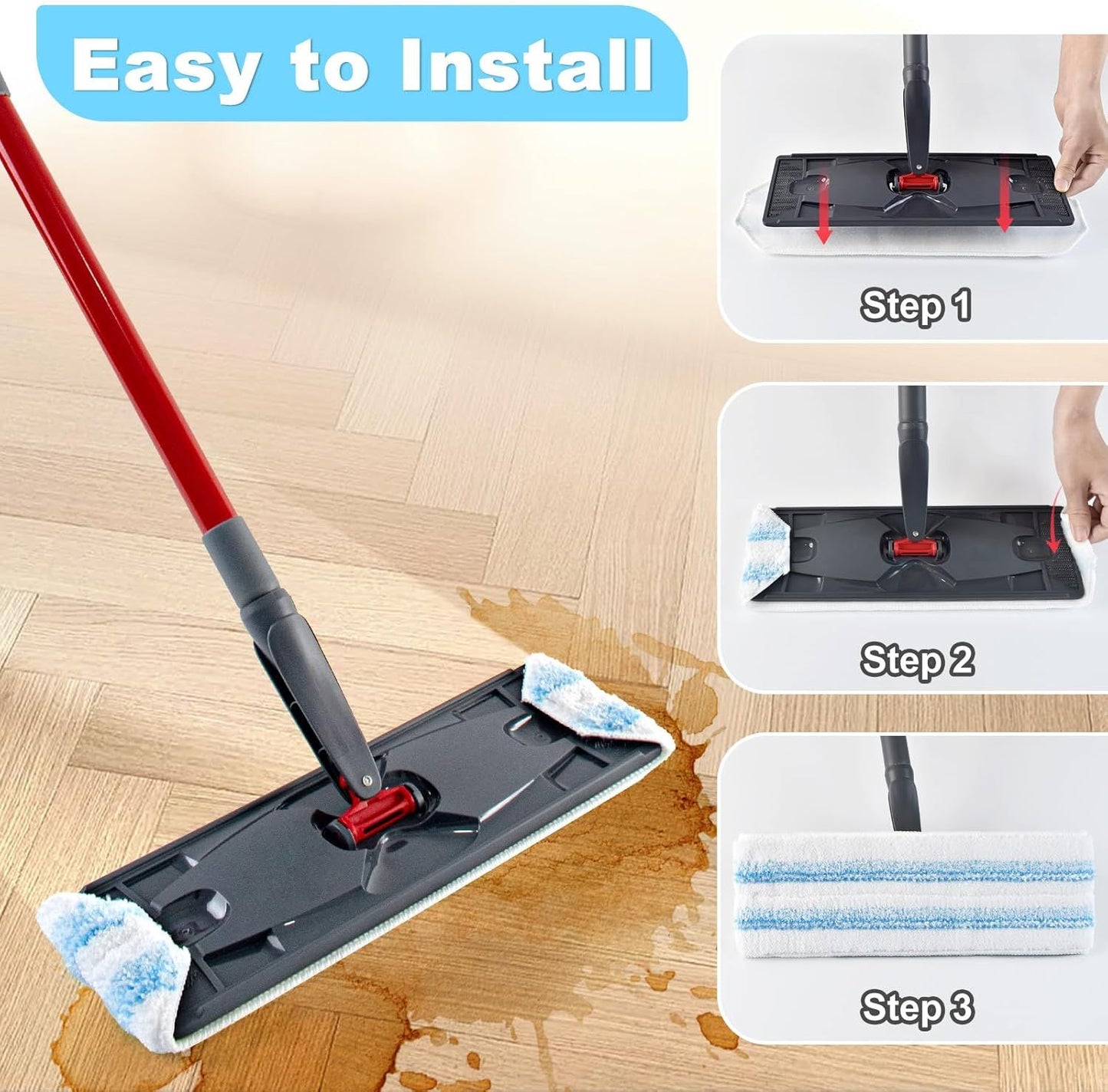 Mop Replacement Pads or OCedar H2prO lat Mop System, 6 Pack Mop Pads or Ocedar H2prO lat Mop, Machine Washable and Reusable Microiber Mop Heads Replacements, Mop Reills Sae on Various loors