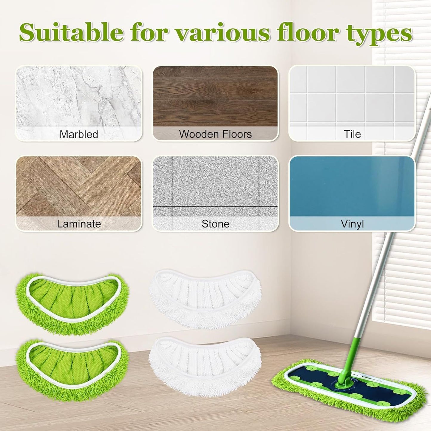 XL Mop Pads Compatible with Swier XL Sweeper, X-Large Dry Sweeping Cloths, XL Wet Pads Reills, Reusable Washable Microiber Heavy Duty Wet Mopping Cloths or Hardwood loor Cleaning, 4 Pack