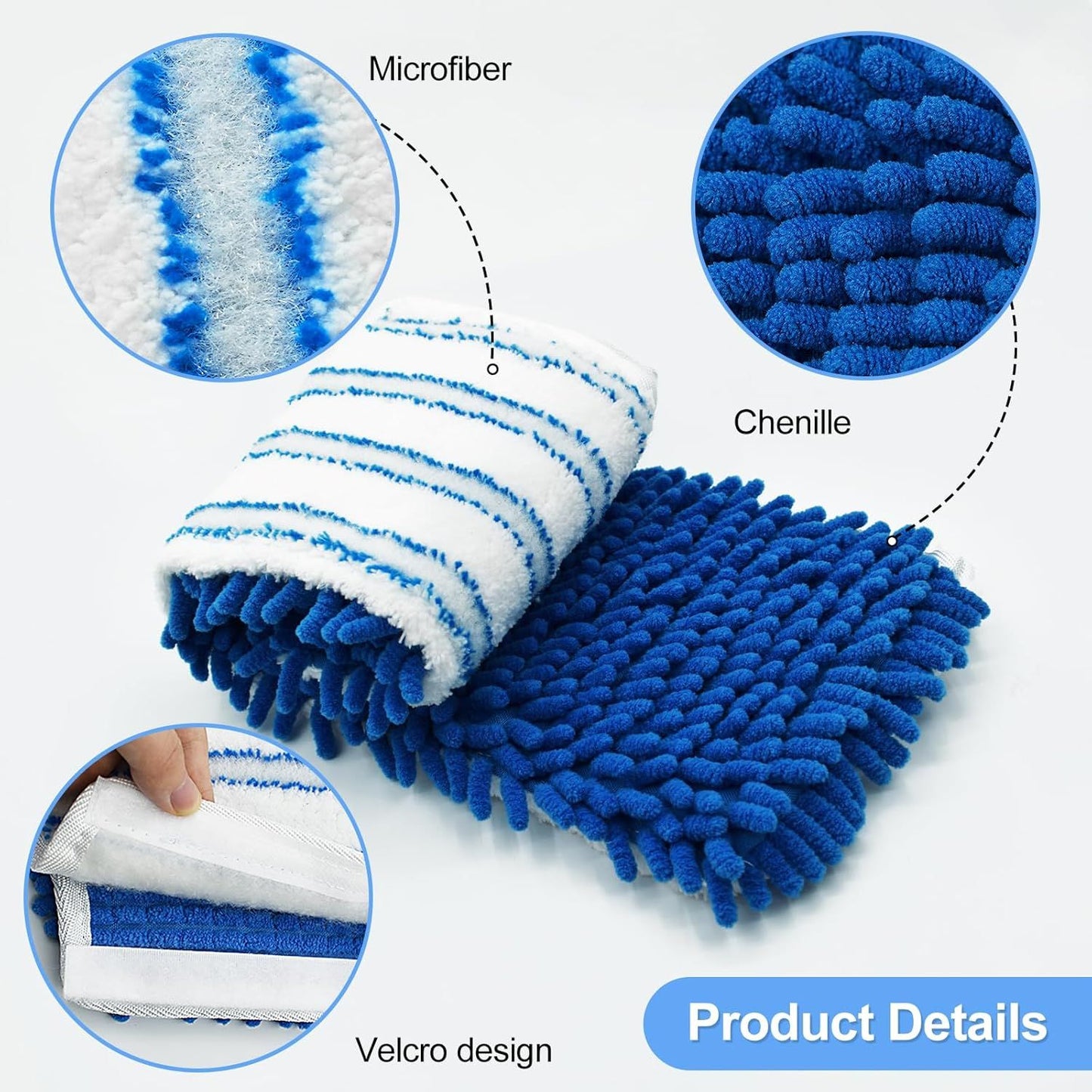 3 Pack Mop Heads Replacements Compatible or Ocedar Dual-Action Microiber lip Mop, Double Sided Mop Replace Head Mop Reills with Microiber & Chenille or Dry Wet Use, Reusable, Machine Washable