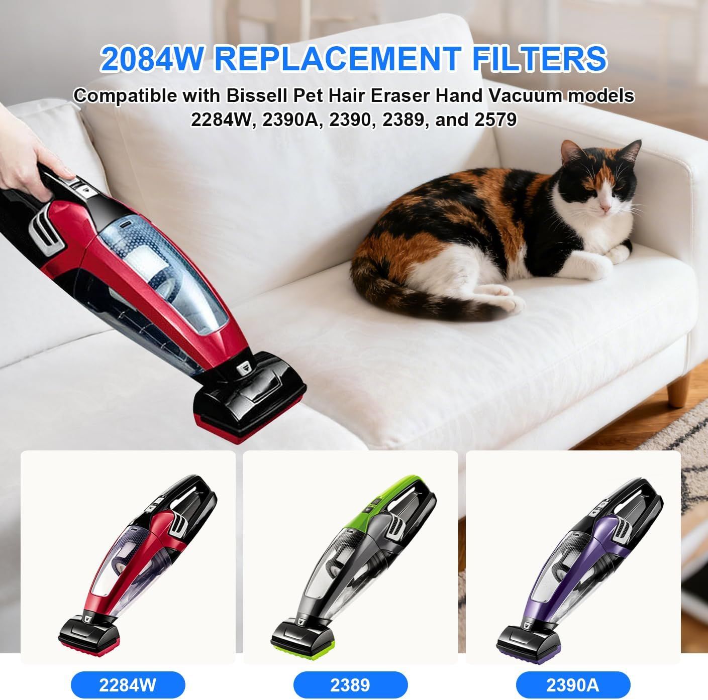 Hepa ilter Replacement Compatible with Bissell Pet Hair Eraser Hand Vacuum 2390A, 2284W, 2390, 2579, 2389, Part # 1614212 1614203 1614204-4 Mesh ilters and 6 oam ilters