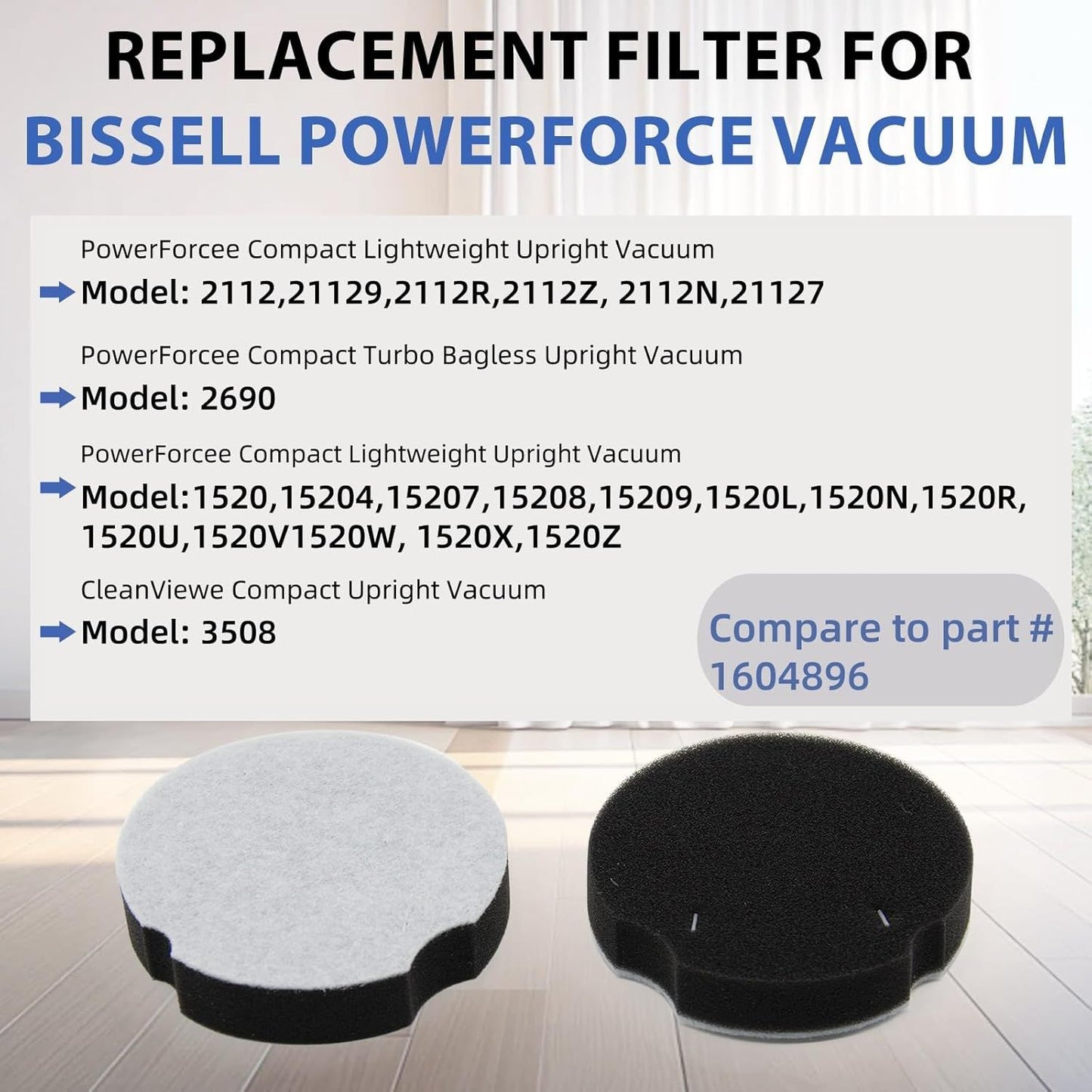 4 Pack ilter Replacement or Bissell Powerorce Compact Lightweight Vacuum Cleaner 1520 2112, Compatible with Bissell Turbo Bagless 2690 Cleanview 3508 Cleaner, Compare to Part #1604896/160-4896