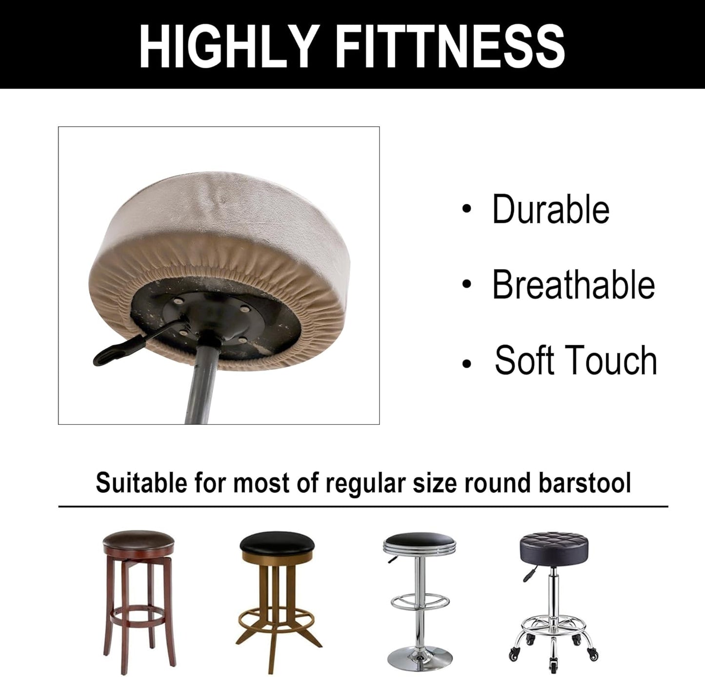 Round Bar Stool Covers Set of 2 Velvet Camel Stretch Large Round Counter Stool Seat Slipcovers 16-18" Washable Removable-Velvet Camel, 2PCS