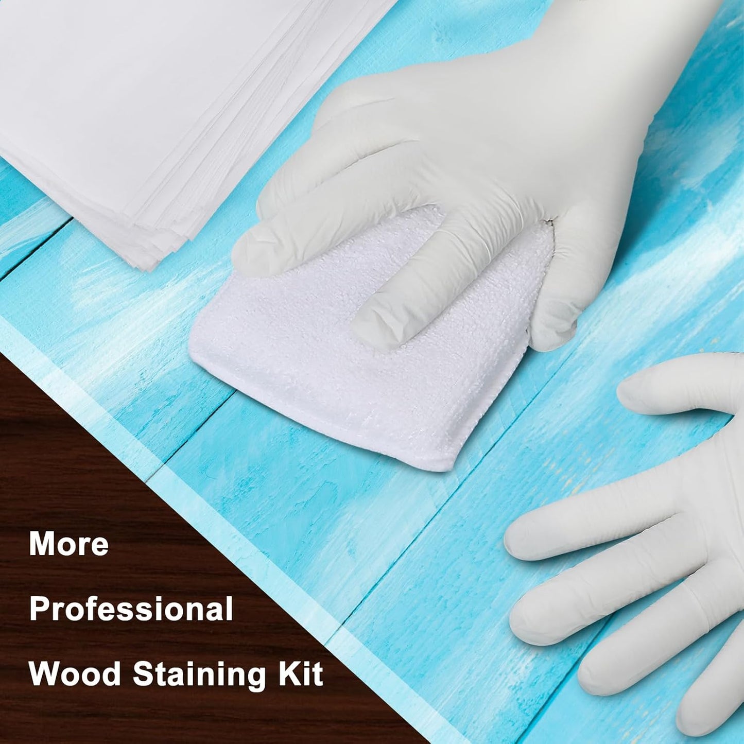 60 Pcs Wood Staining Applicator Kit Include Microfiber Sponge Applicator Pads Cotton Lint Free Cloth Disposable Nitrile Gloves for Wood Stain and Oil Based Finishes