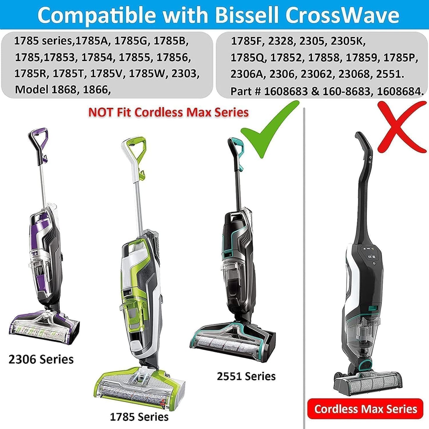 or Bissell CrossWave Vacuum Cleaner Replacement Parts 2 Pack 1868 Bissell CrossWave Multi-Surace Brush Rolls Tangle-ree+ 2 Pack 1866 Replacement Vacuum ilters Part 1608683 1608684 1613568