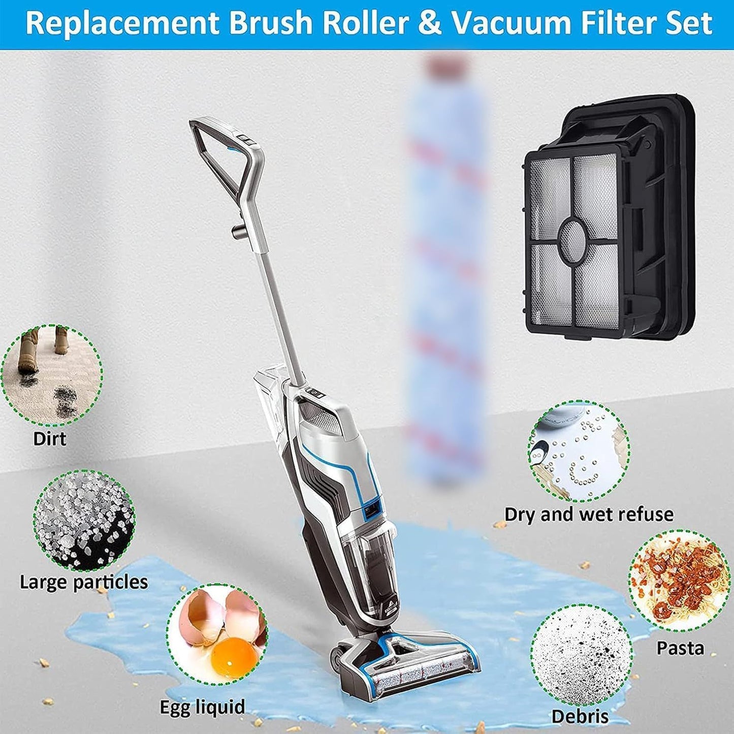 or Bissell CrossWave Vacuum Cleaner Replacement Parts 2 Pack 1868 Bissell CrossWave Multi-Surace Brush Rolls Tangle-ree+ 2 Pack 1866 Replacement Vacuum ilters Part 1608683 1608684 1613568